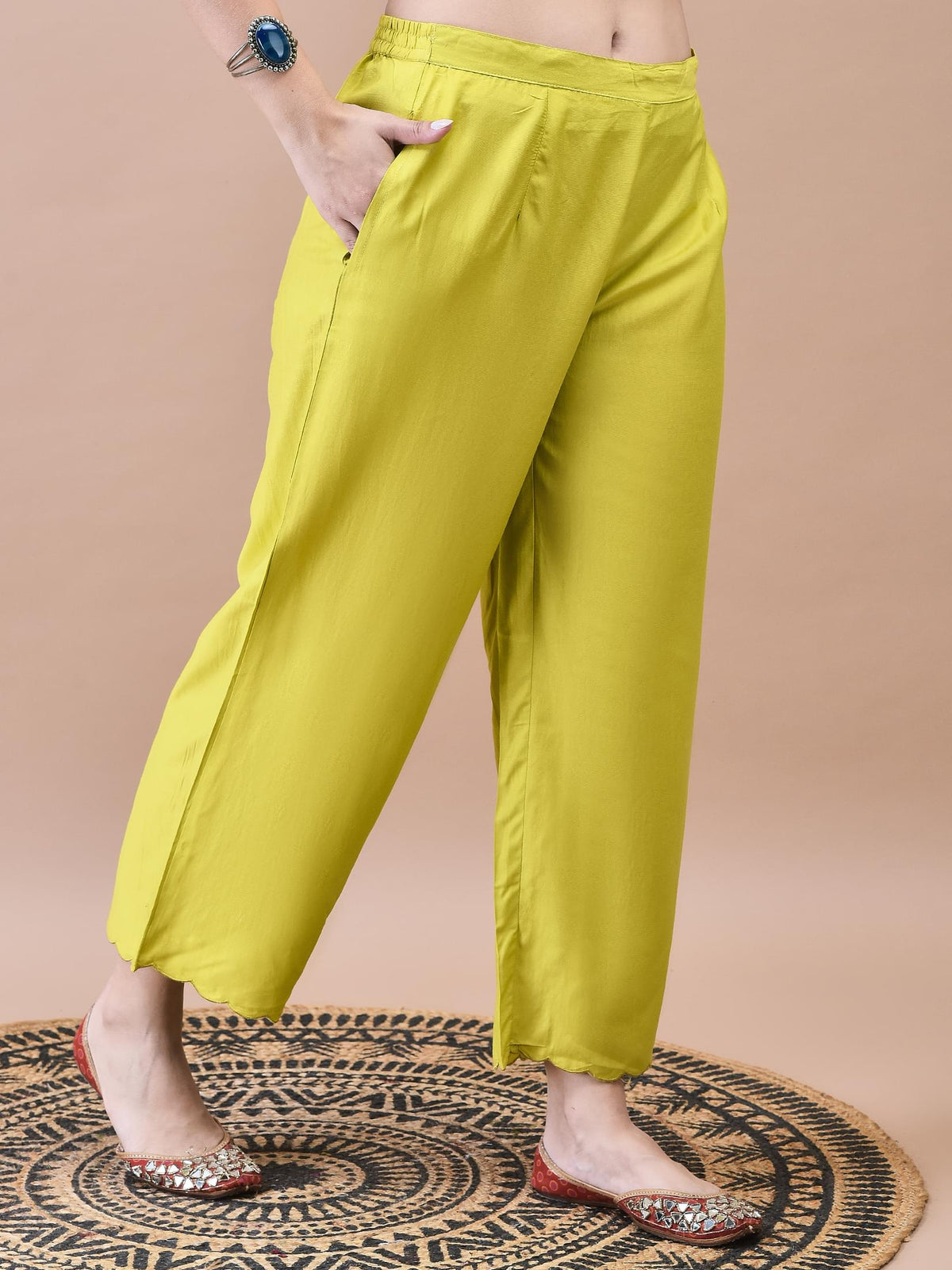 Women Viscose Green Embroidered Kurta Comfort Pant Dupatta.