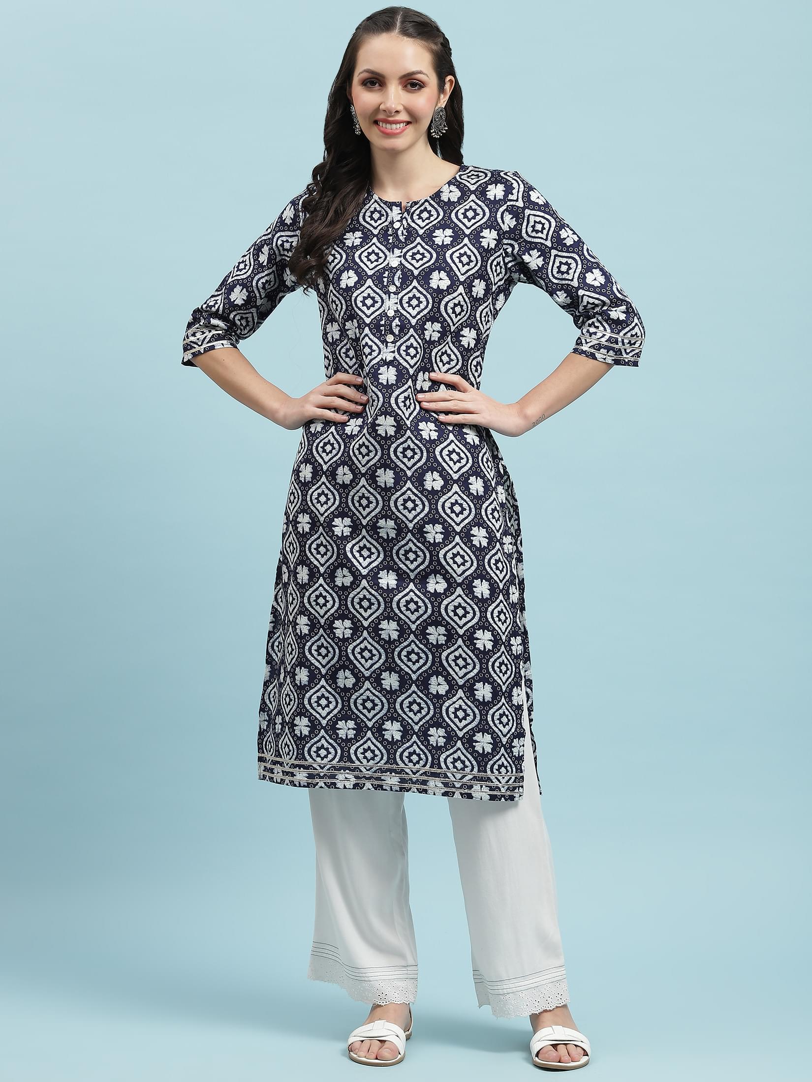 Indiessence (Buy 2 @ 499) Navy Blue Cotton Kurta.