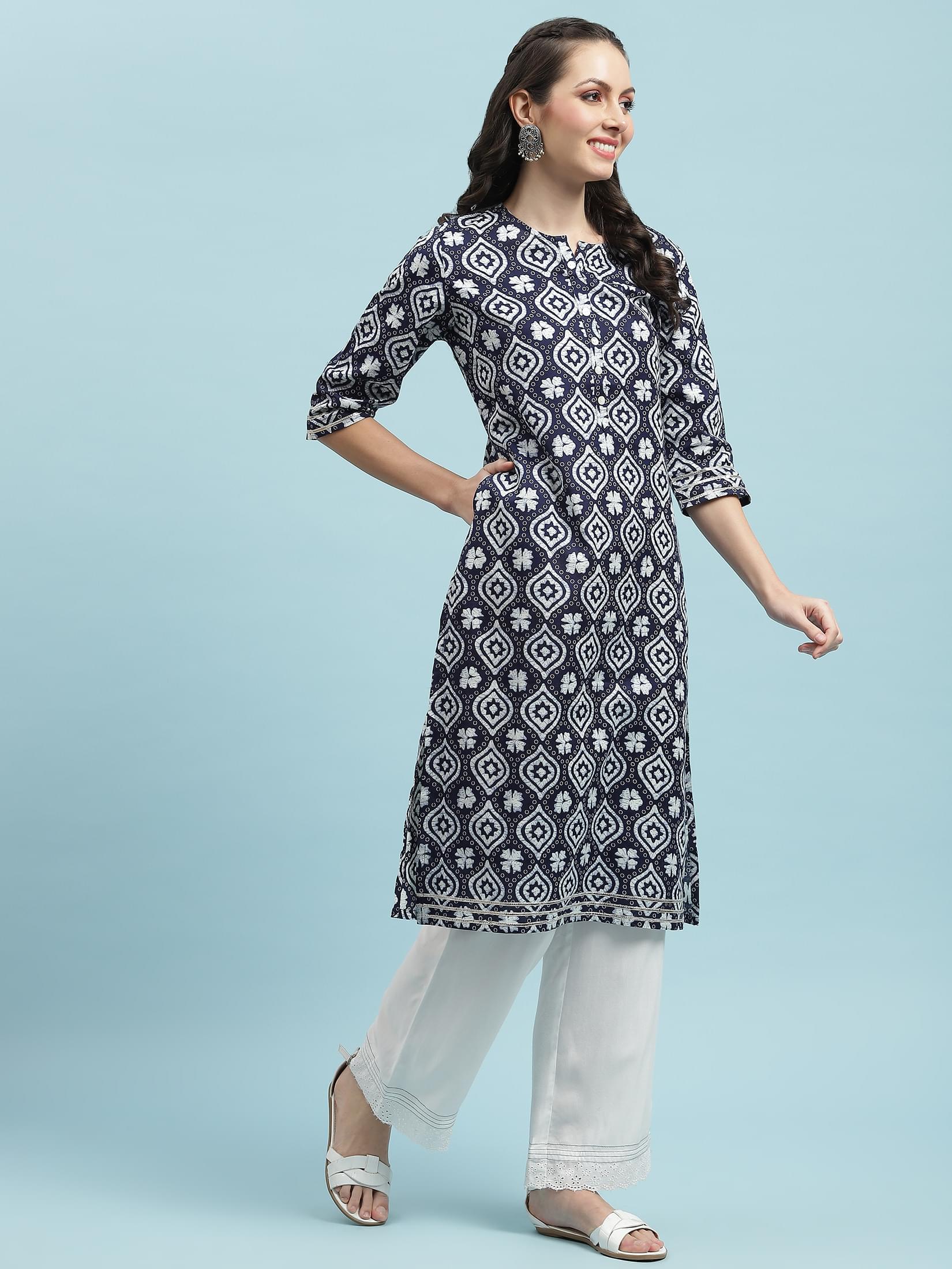 Indiessence (Buy 2 @ 499) Navy Blue Cotton Kurta.