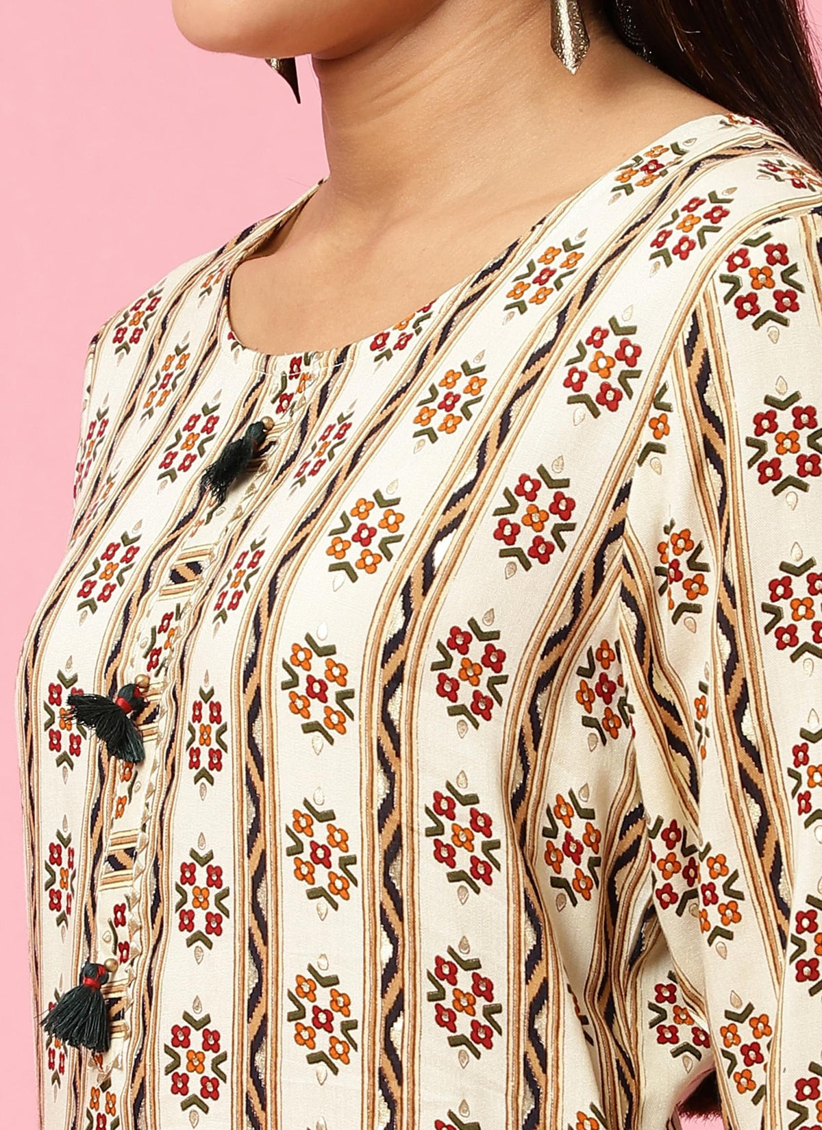 Indiessence Women Off White Floral Printed Kurta Trouser Dupatta.