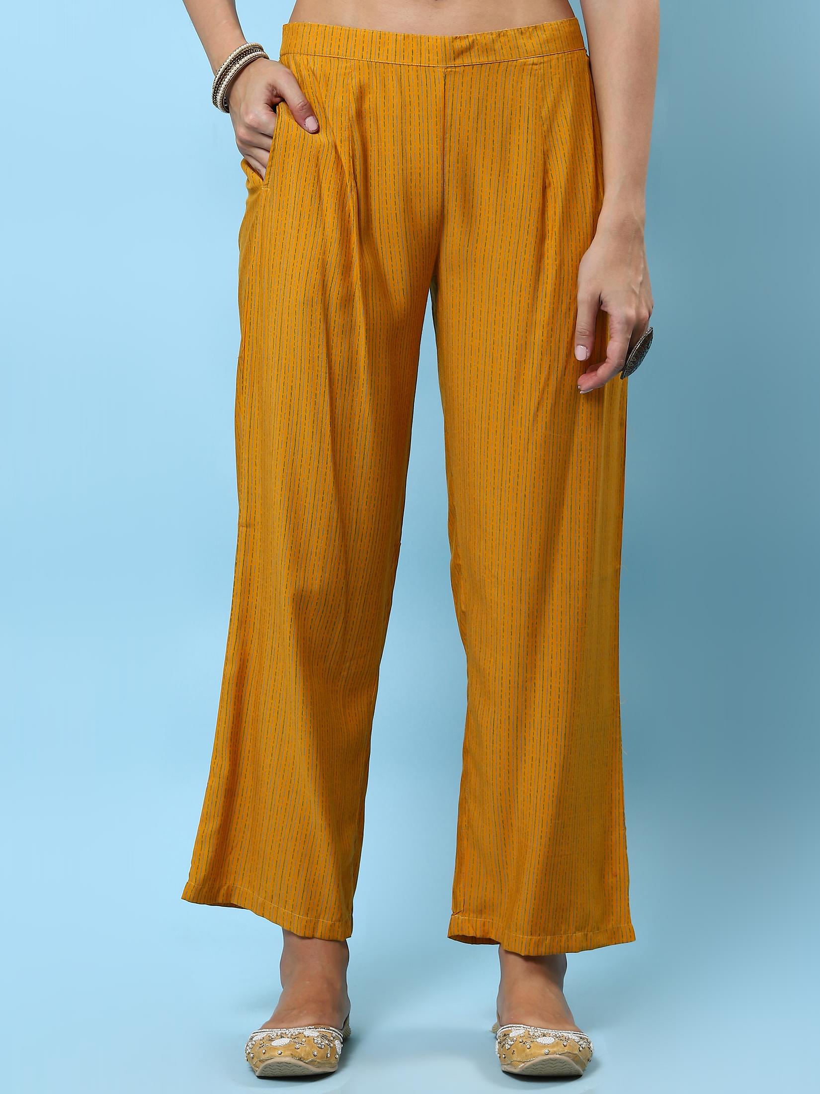 Women Mustard Geometric Printed Kurta Comfort Pant Dupatta.