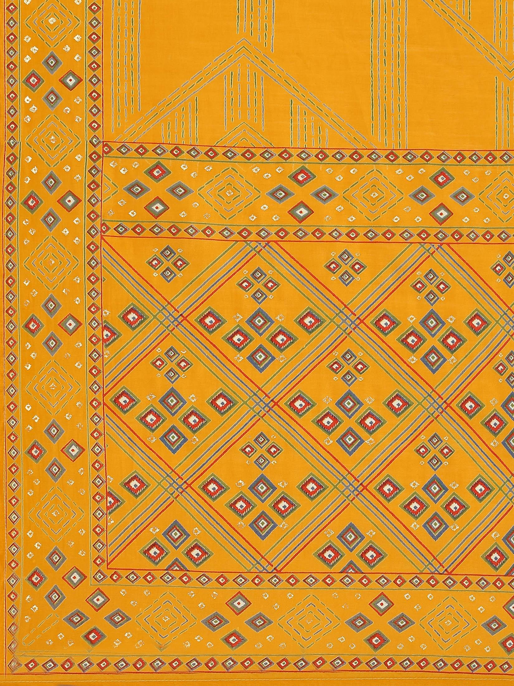 Women Mustard Geometric Printed Kurta Comfort Pant Dupatta.
