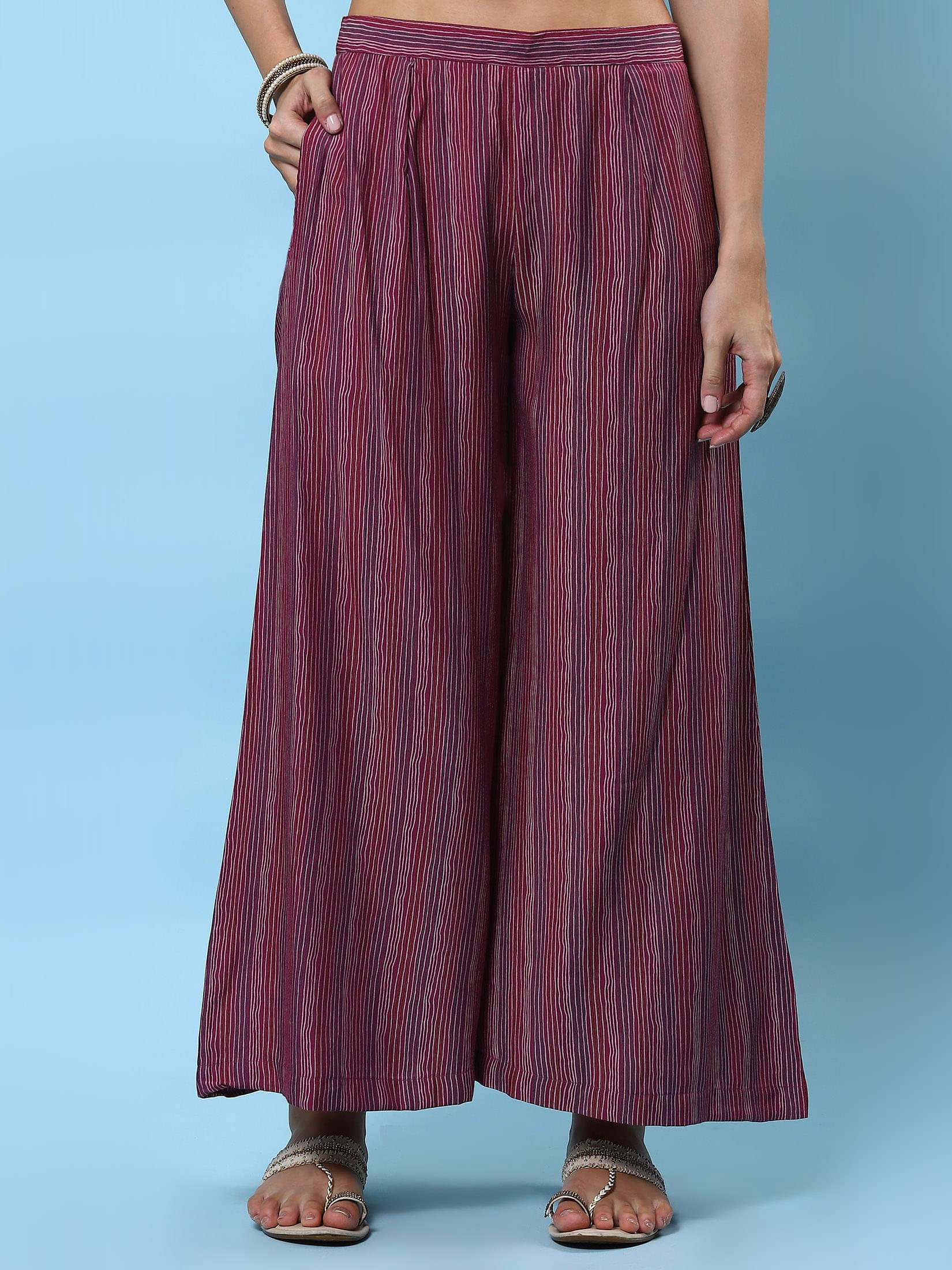 Women Burgundy Abstract Printed Kurta Wide Pant Dupatta.