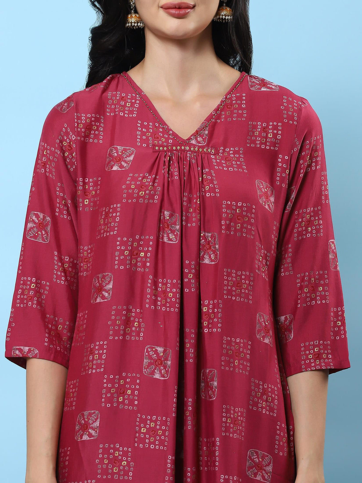 Women Pink Geometric Printed Kurta Comfort Pant Dupatta.