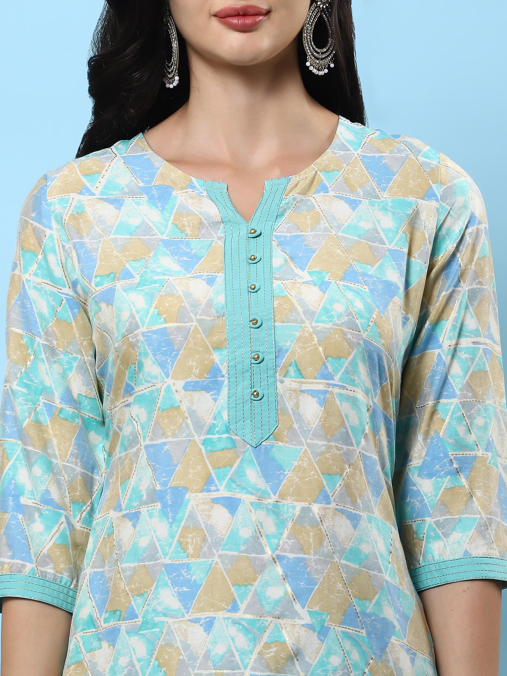 Women Blue Abstract Printed Kurta.