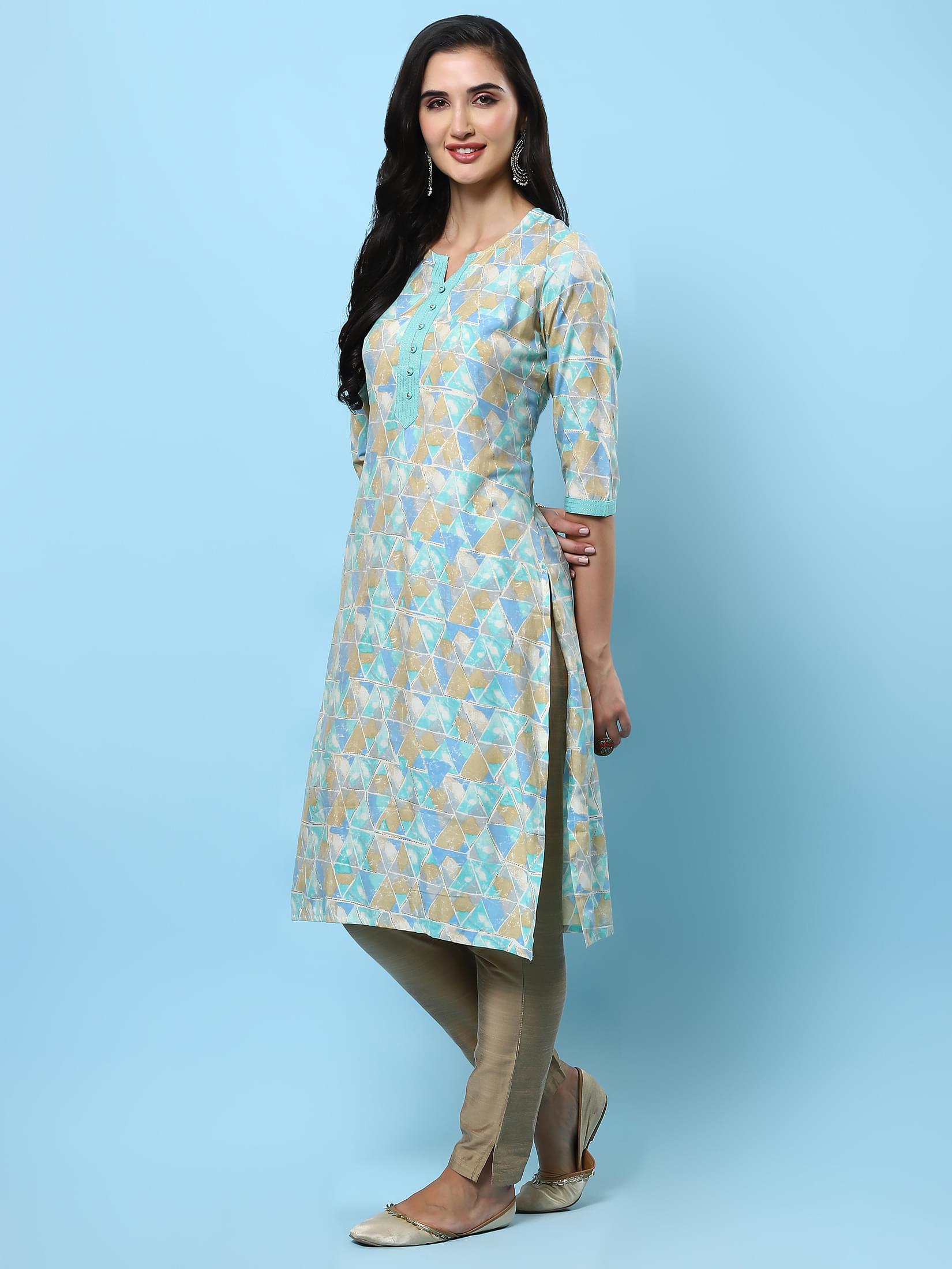 Women Blue Abstract Printed Kurta.