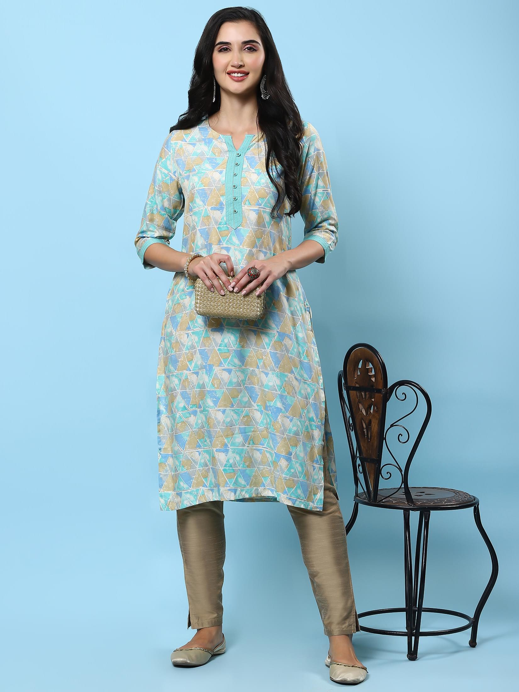 Women Blue Abstract Printed Kurta.