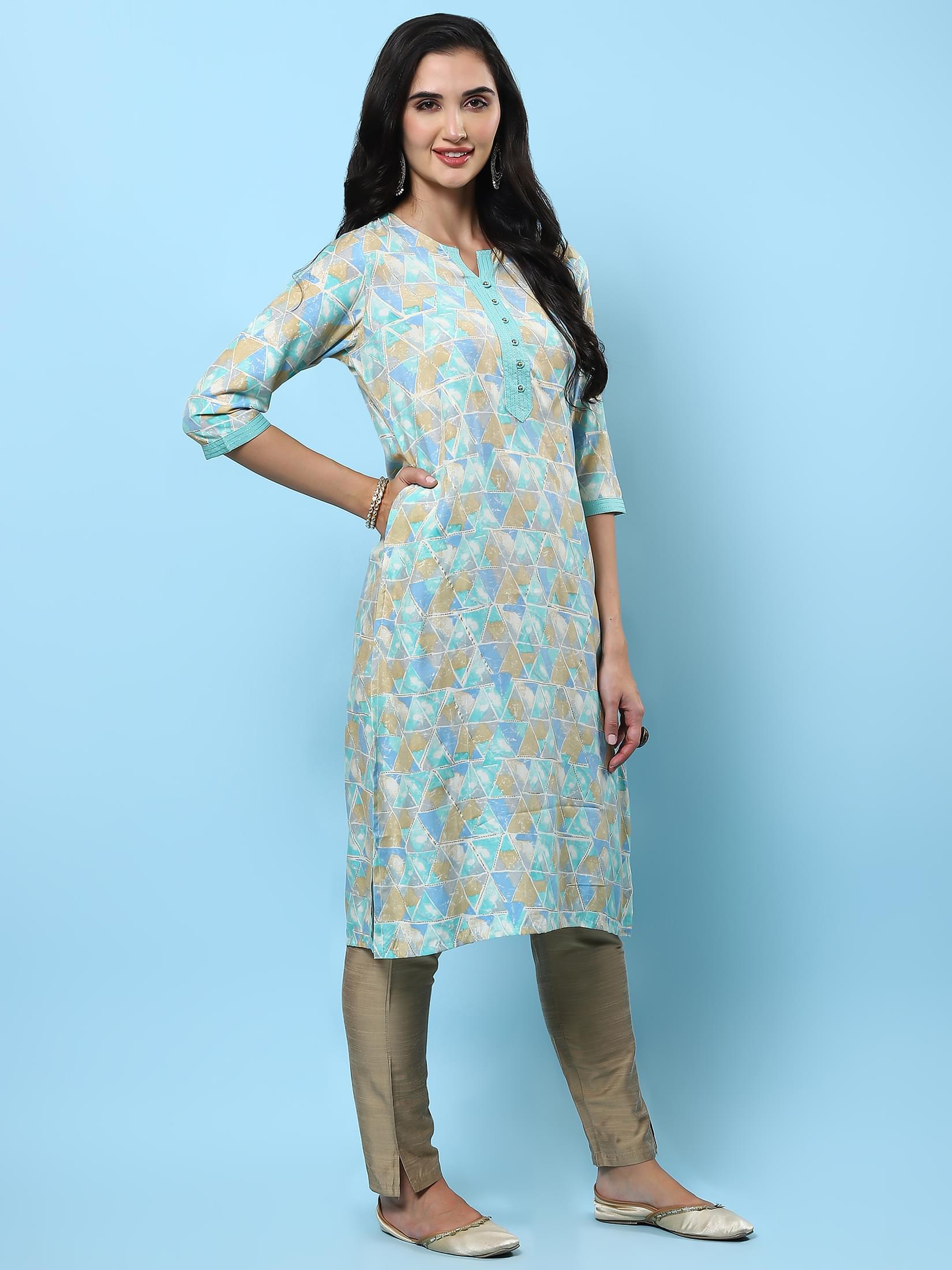 Women Blue Abstract Printed Kurta.