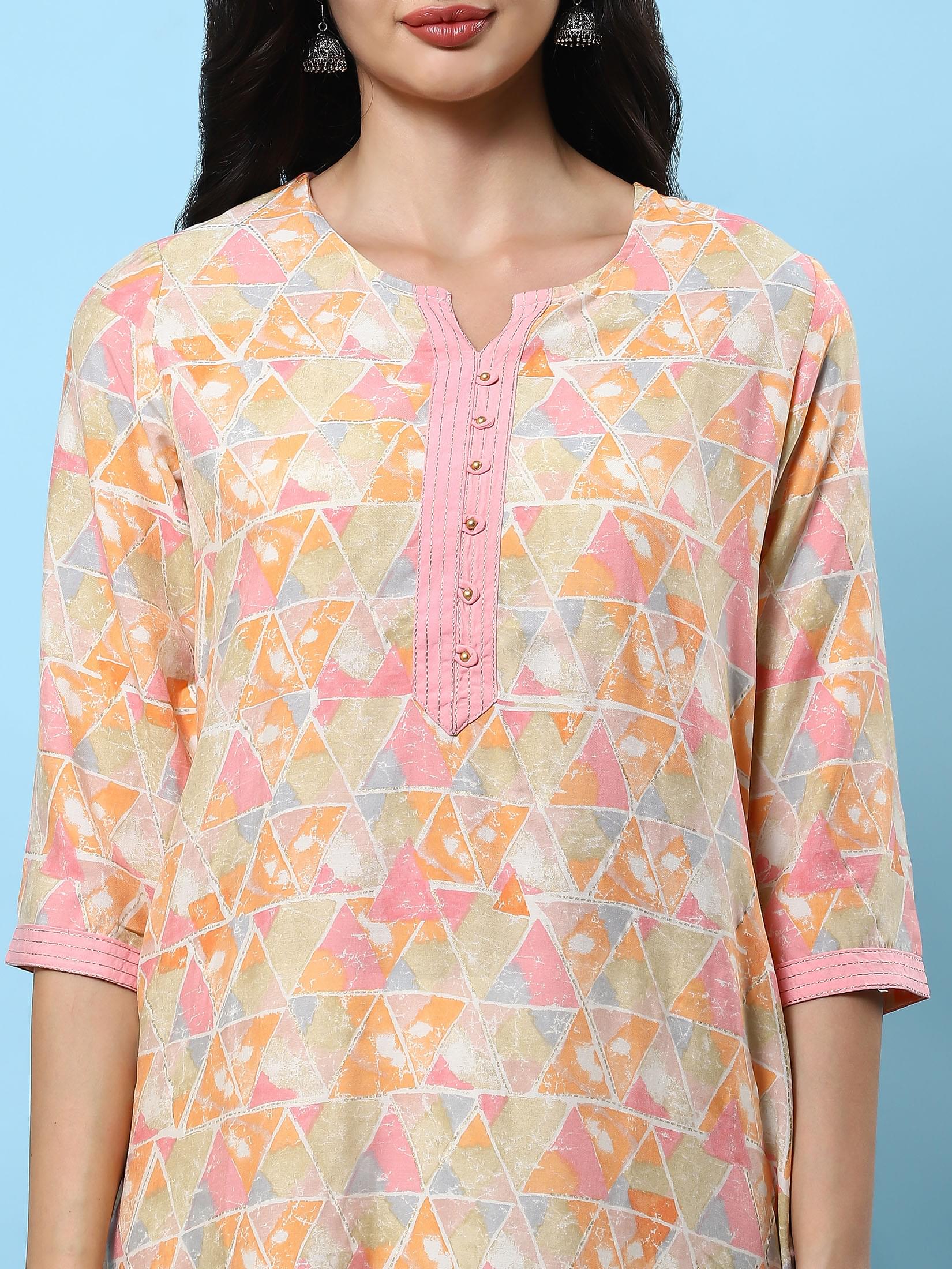 Women Orange Abstract Printed Kurta.