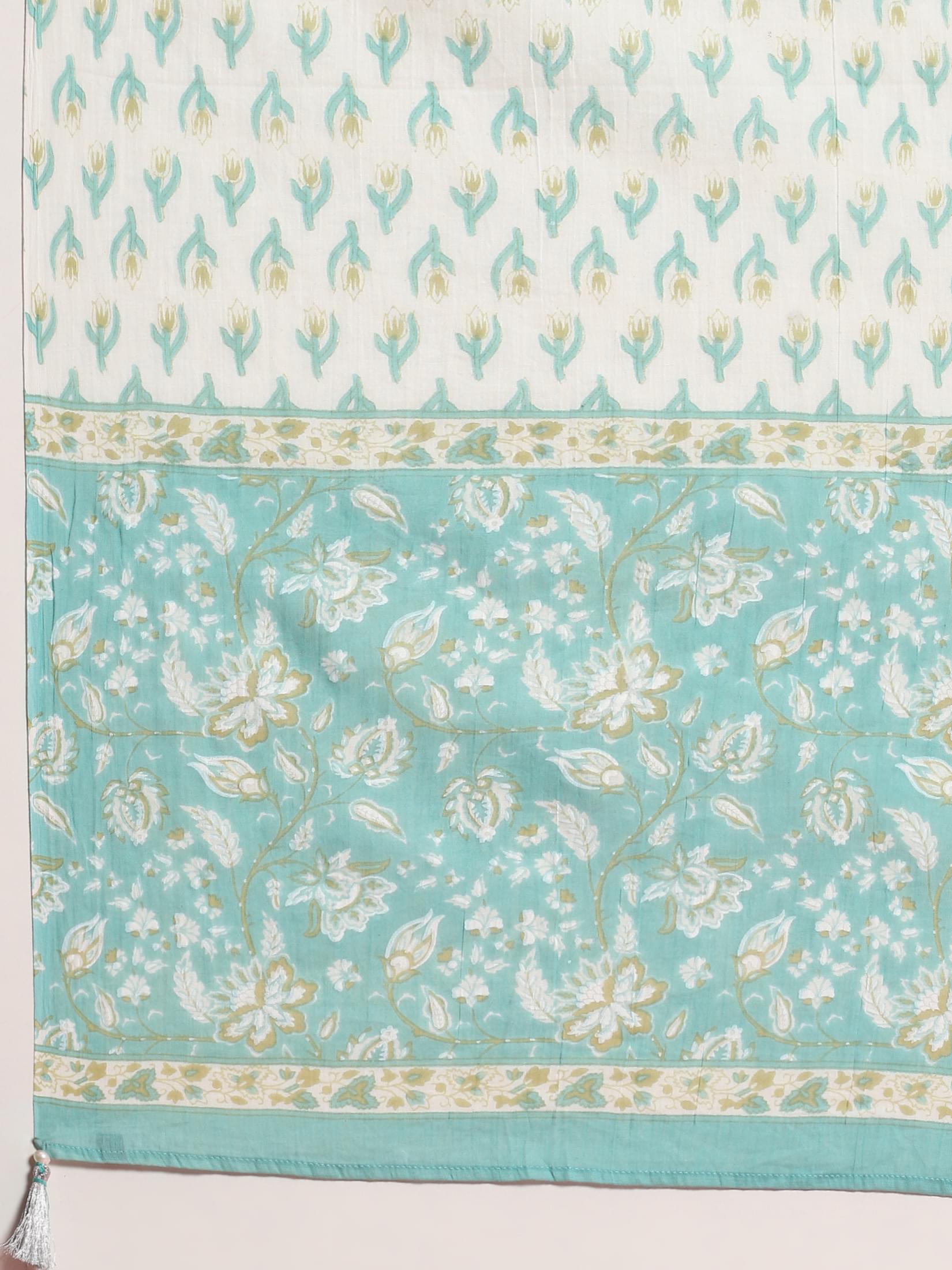 Women Turquoise Blue Floral Printed Kurta Sharara Dupatta.