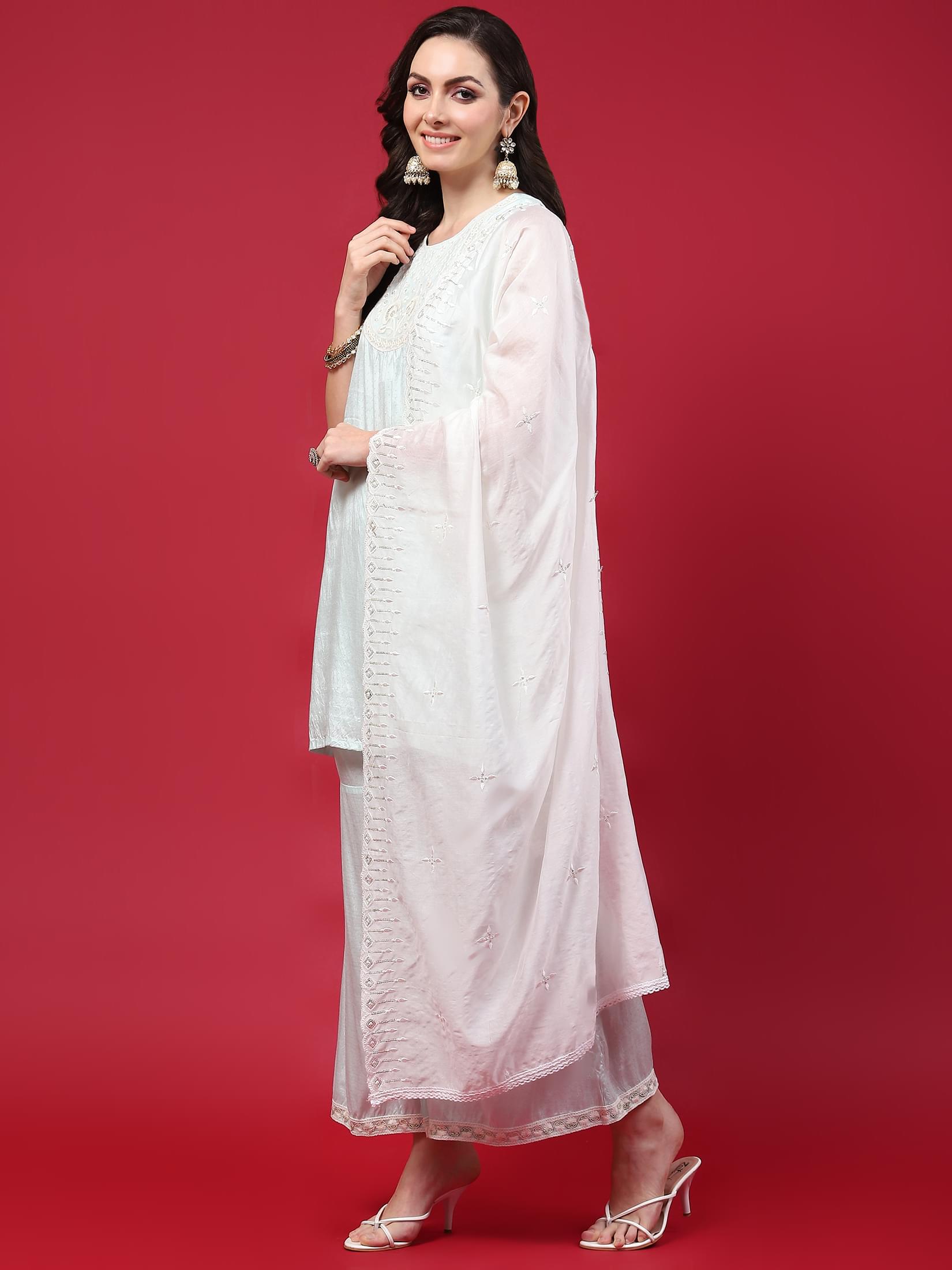 Women Blue Texture Printed Kurta Comfort Pant Dupatta.