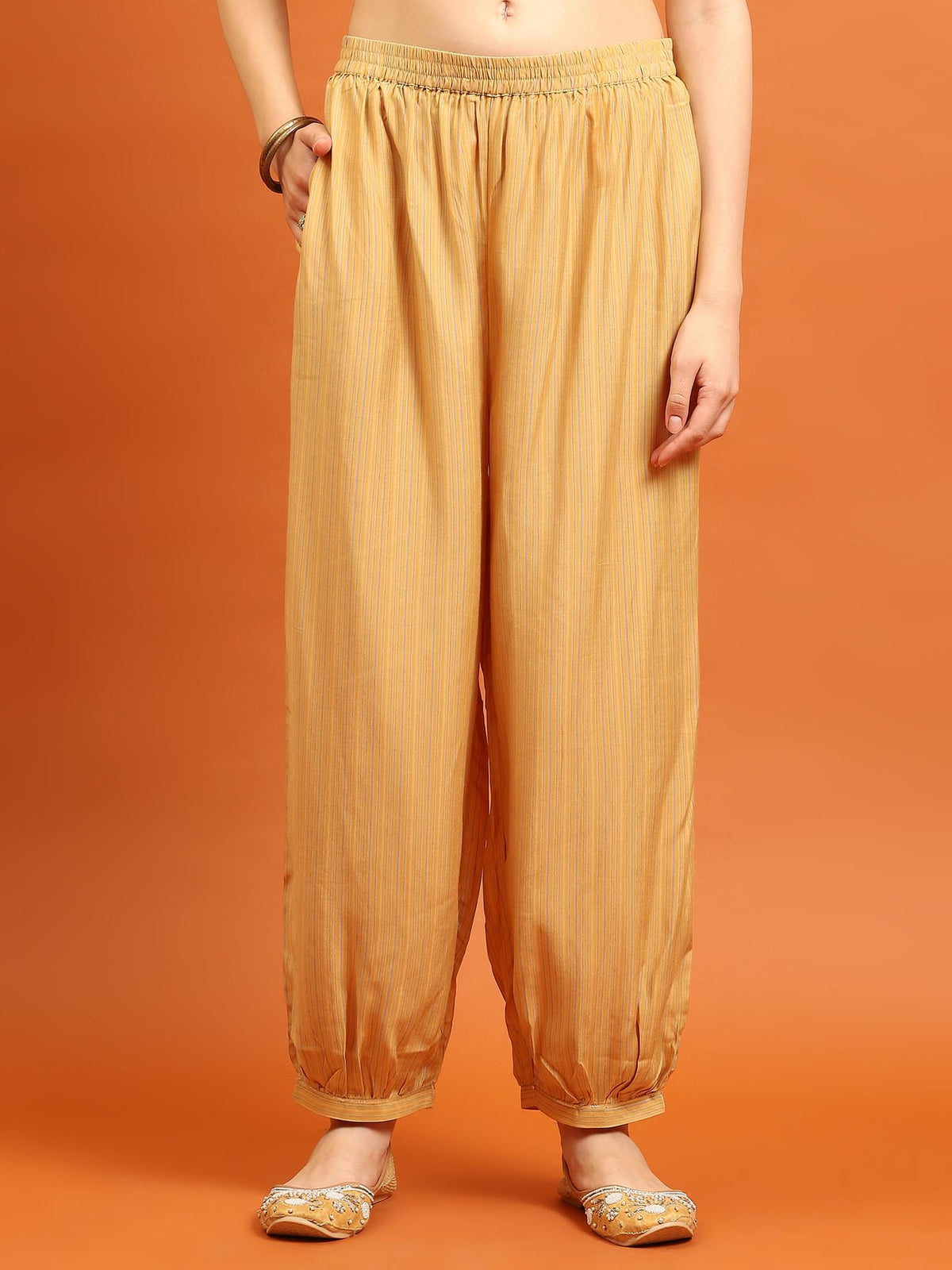 Indiessence Women Yellow Abstract Printed Kurta Harem Pant Dupatta.