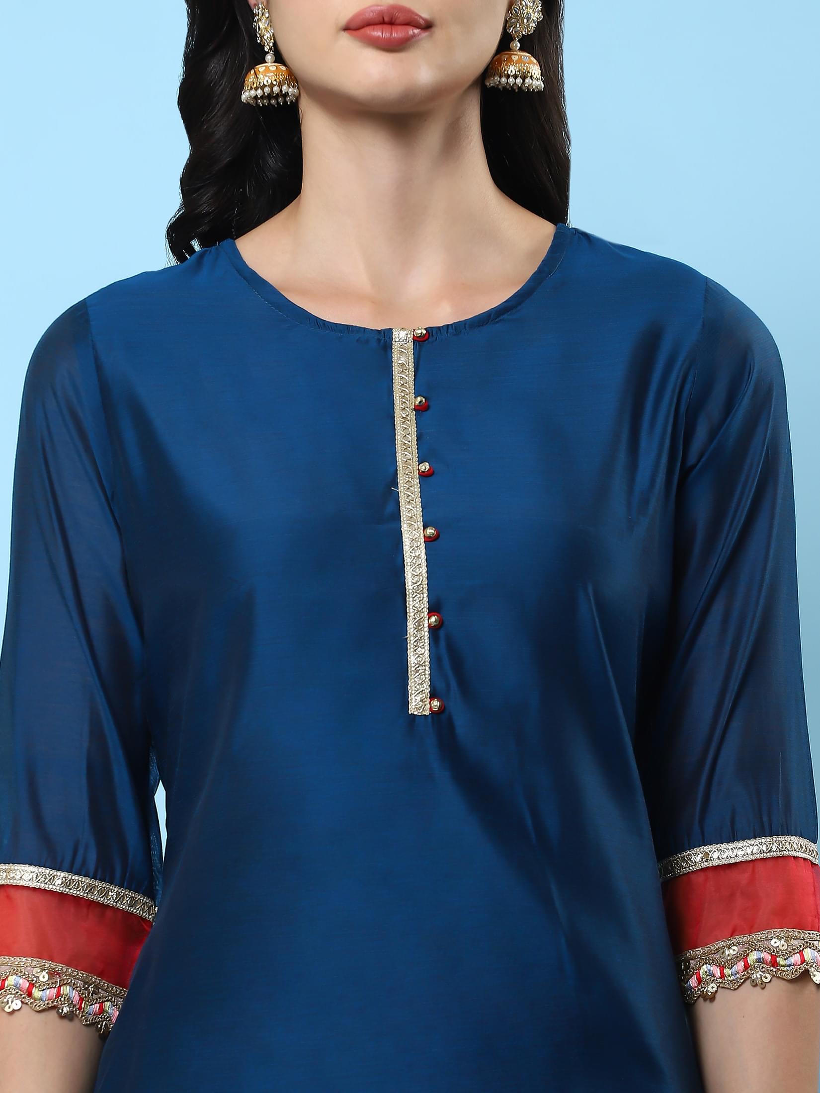 Women Teal Solid Kurta Comfort Pant Dupatta.
