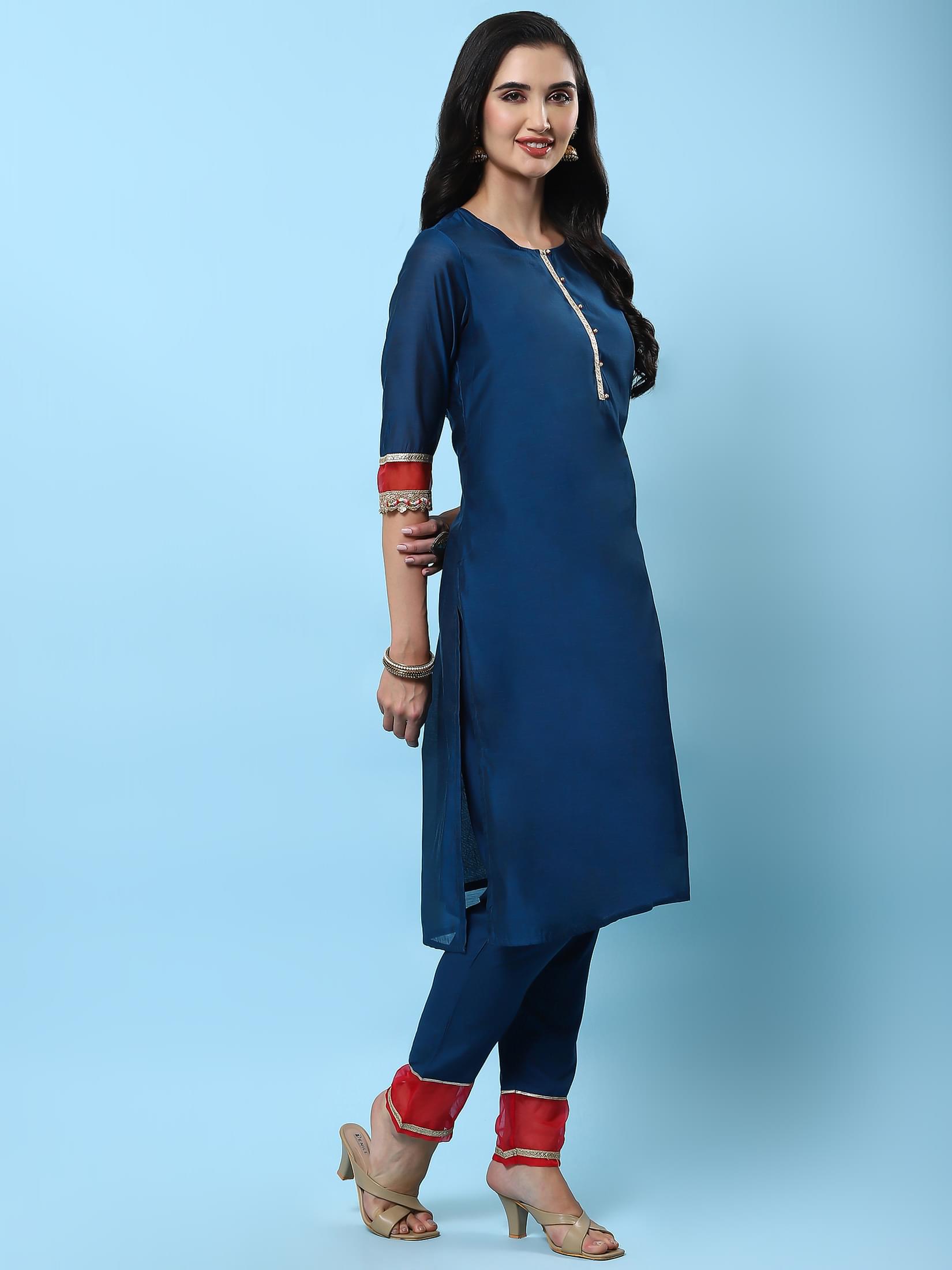 Women Teal Solid Kurta Comfort Pant Dupatta.