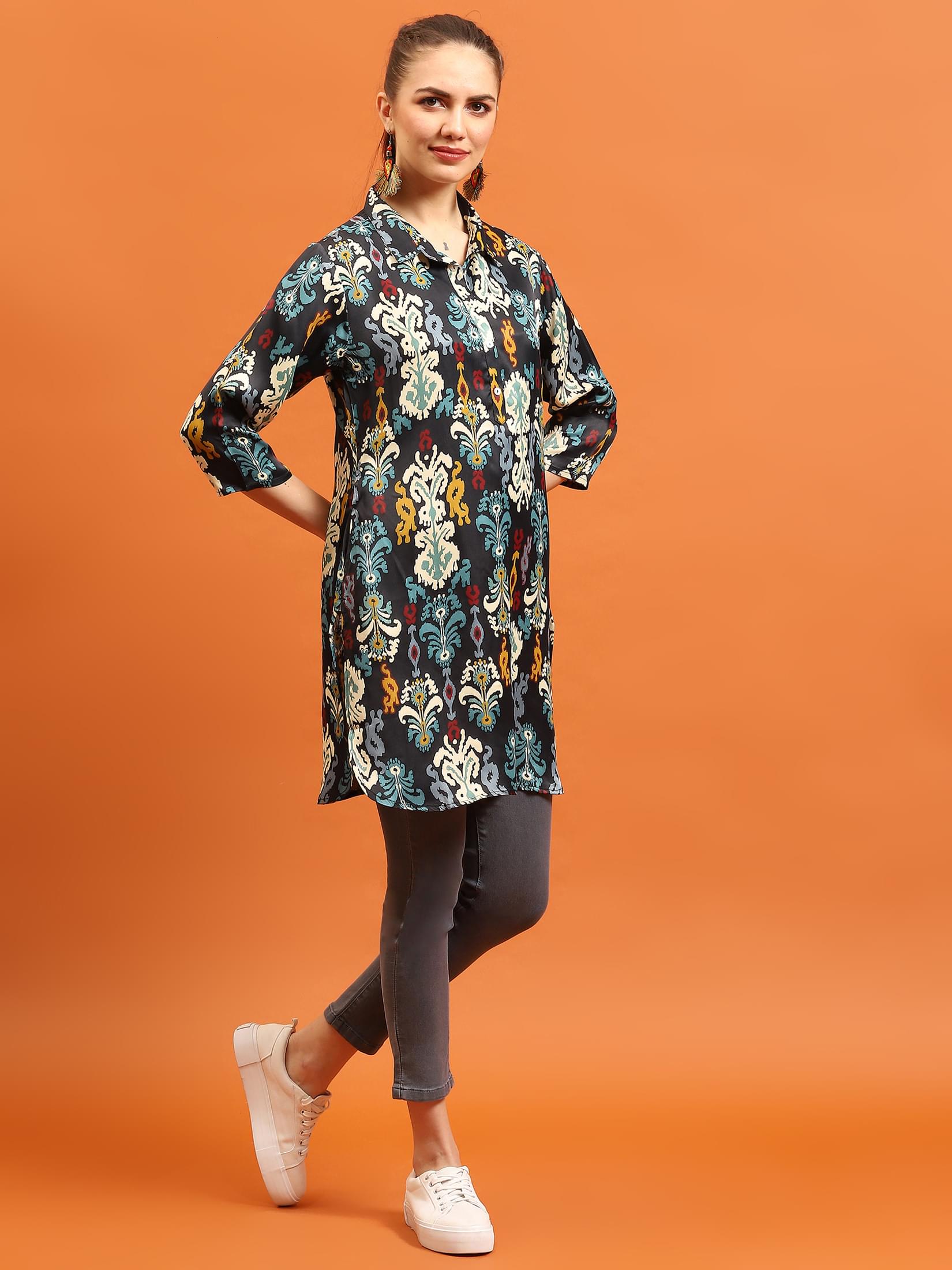 Women Multicolor Aztec Printed Kurti.