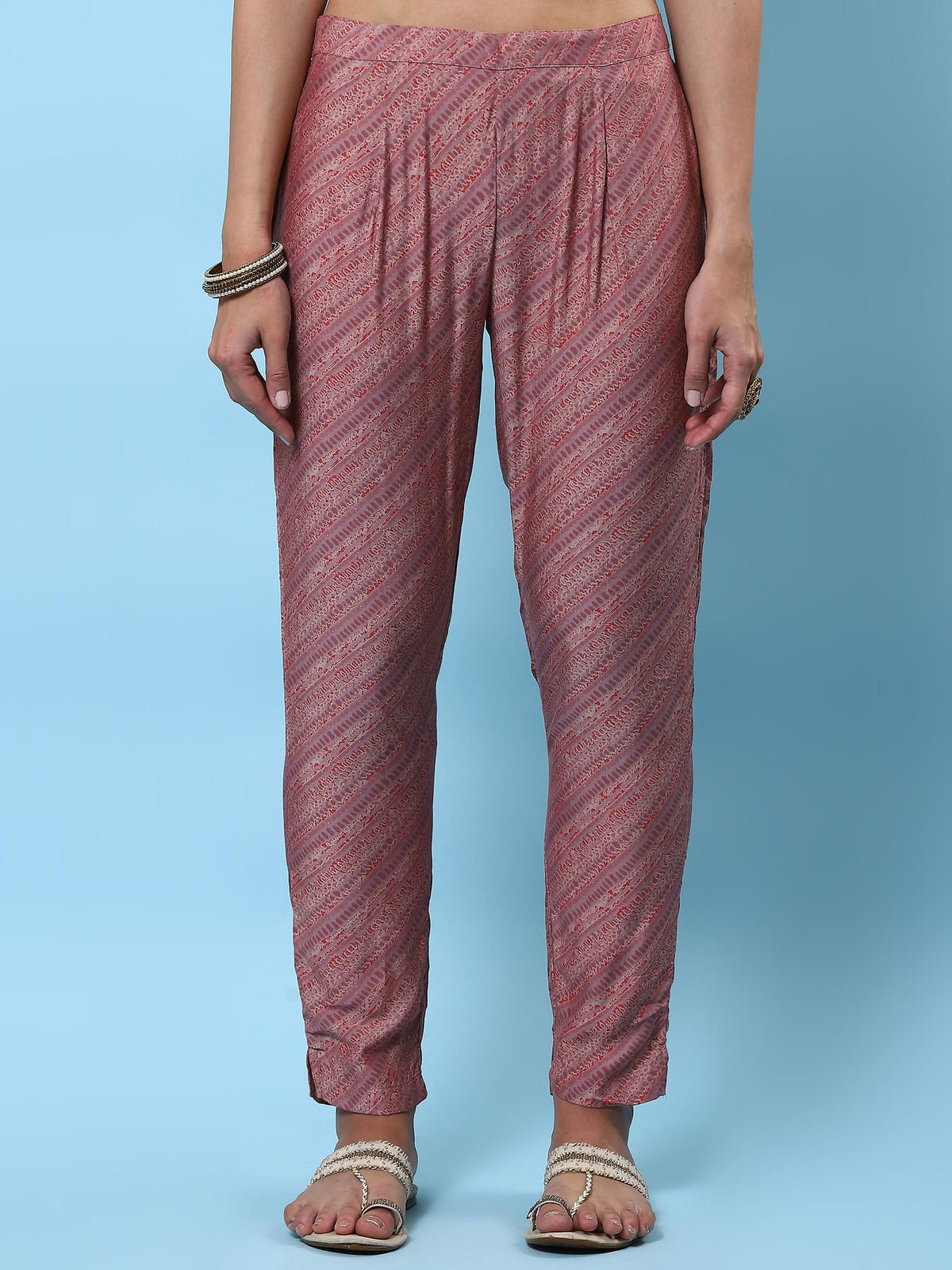 Women Pink Abstract Printed Kurta Trouser Dupatta.