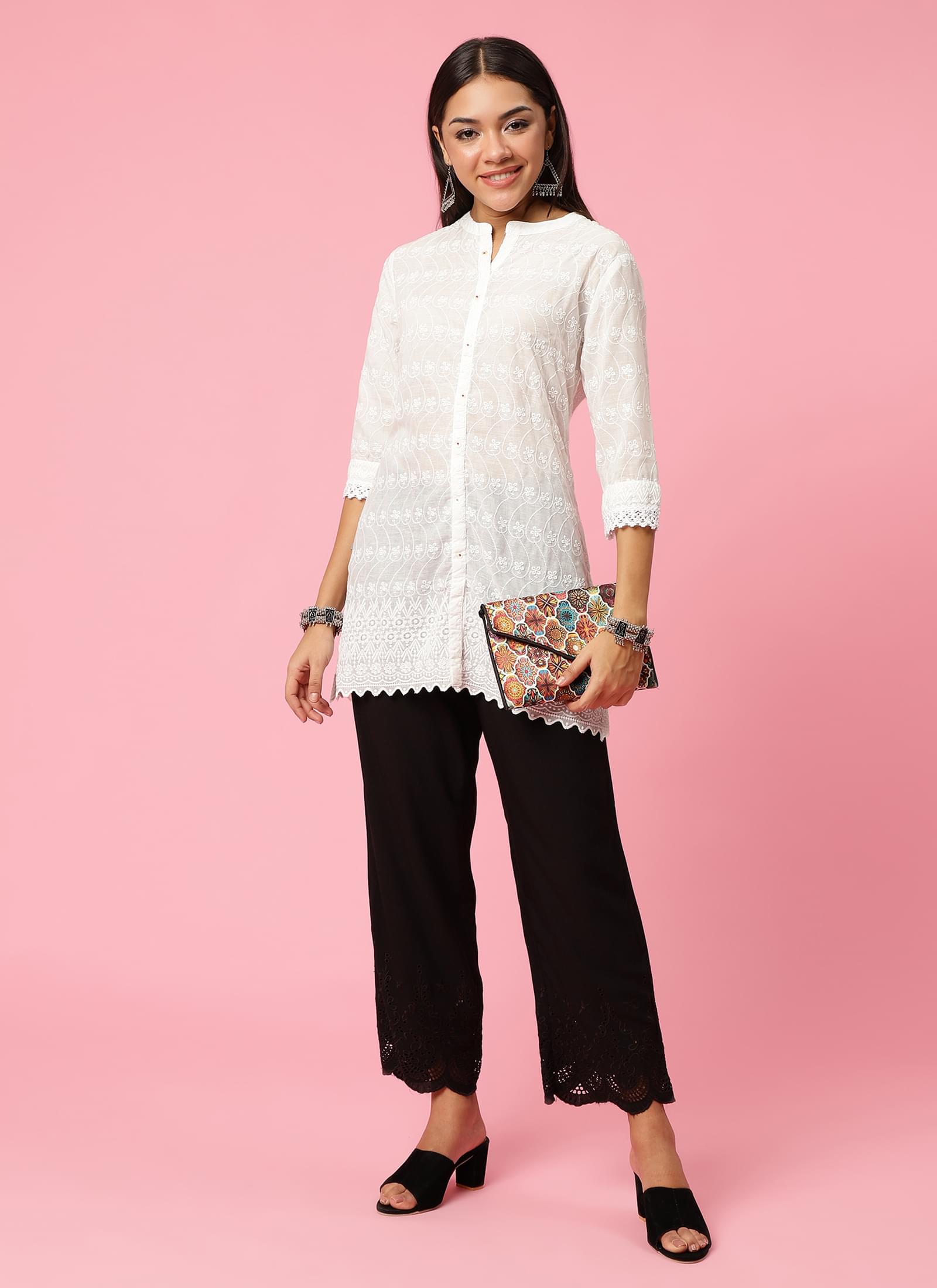 Women White Embroidered Tunic.