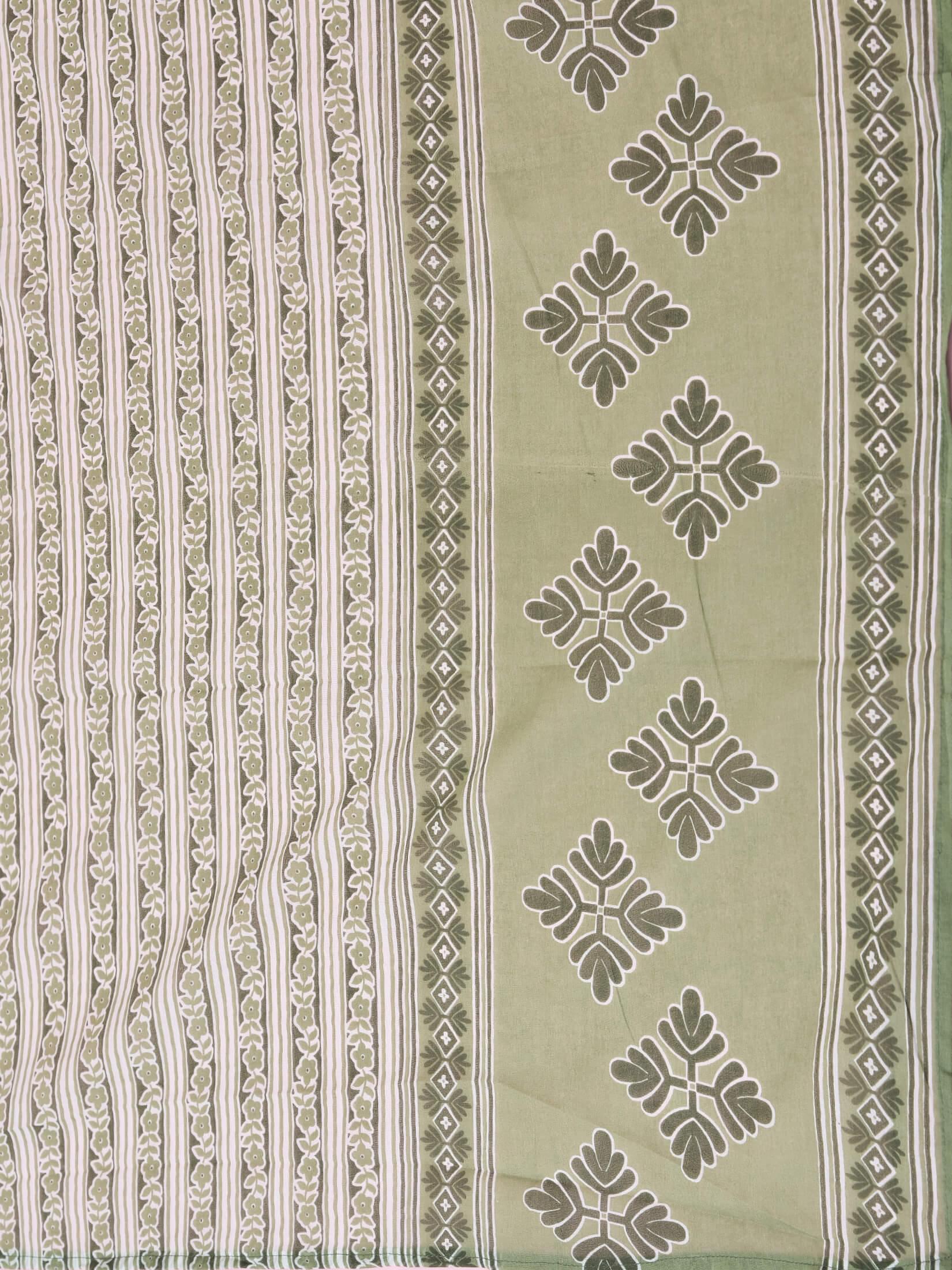 Women Cotton Green Floral Print Kurta Comfort Pant Dupatta.