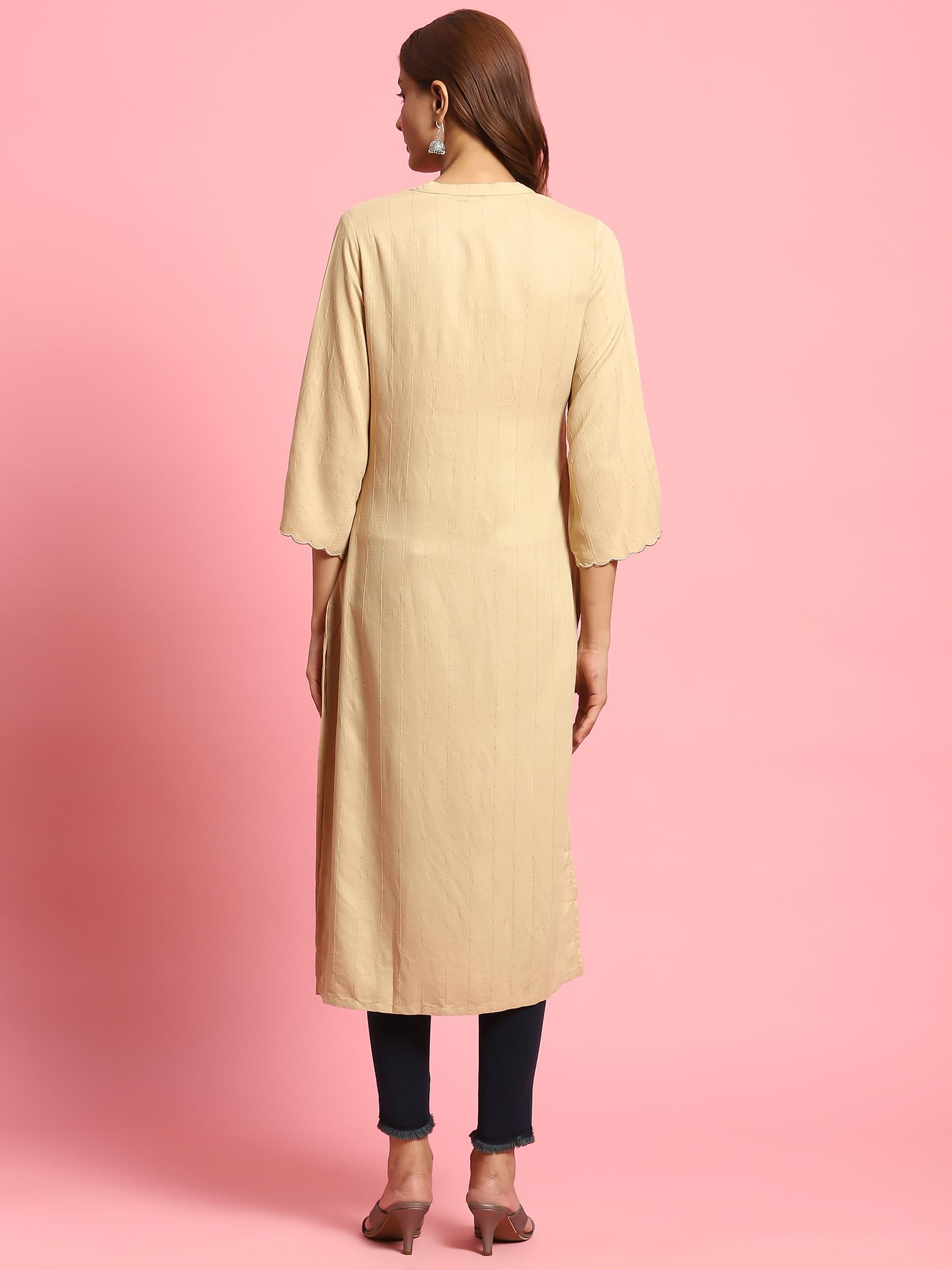Women Beige Solid Kurta.