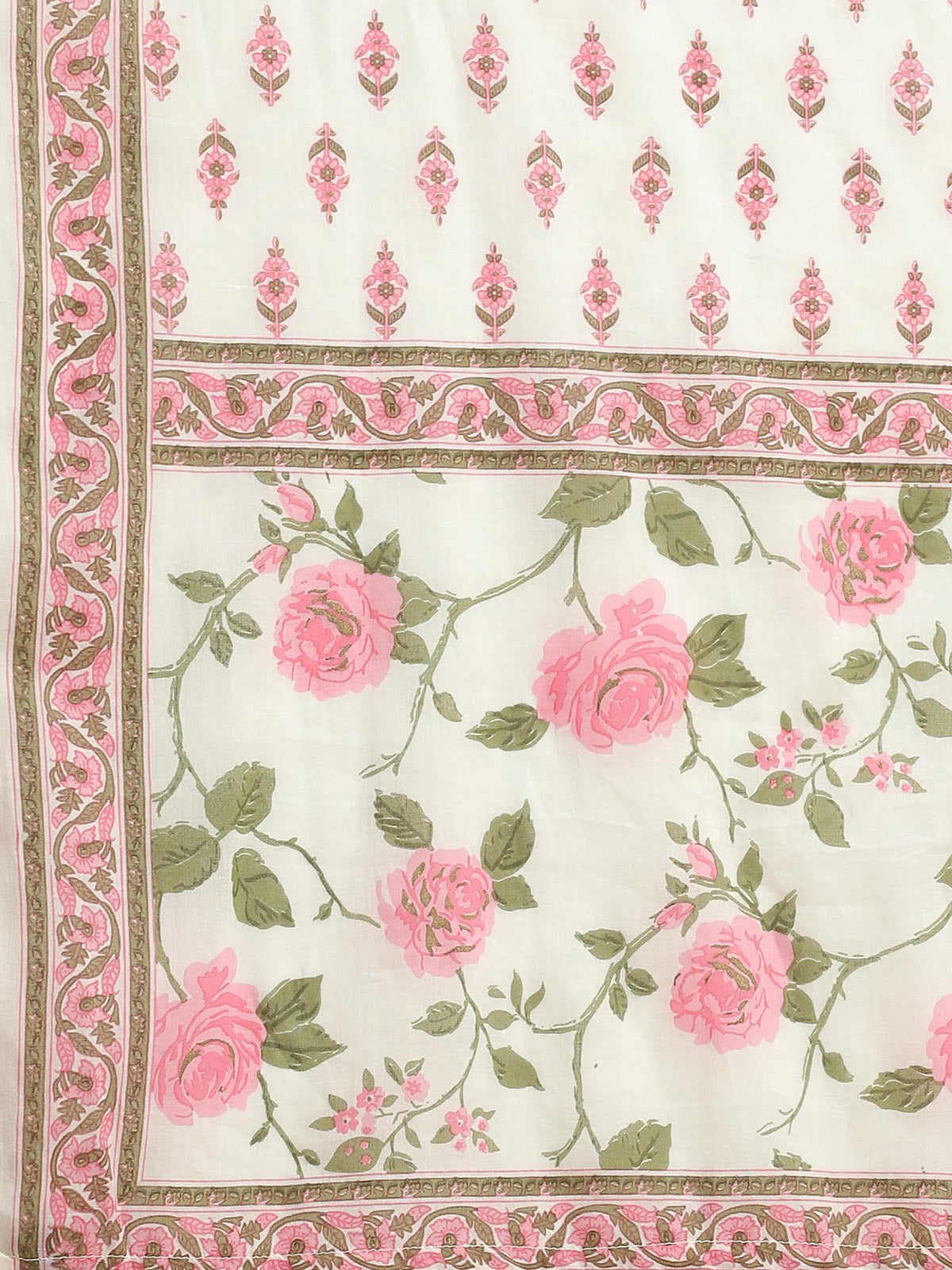 Women Liva Rayon Off White Floral Print Kurta Comfort Pant Dupatta.