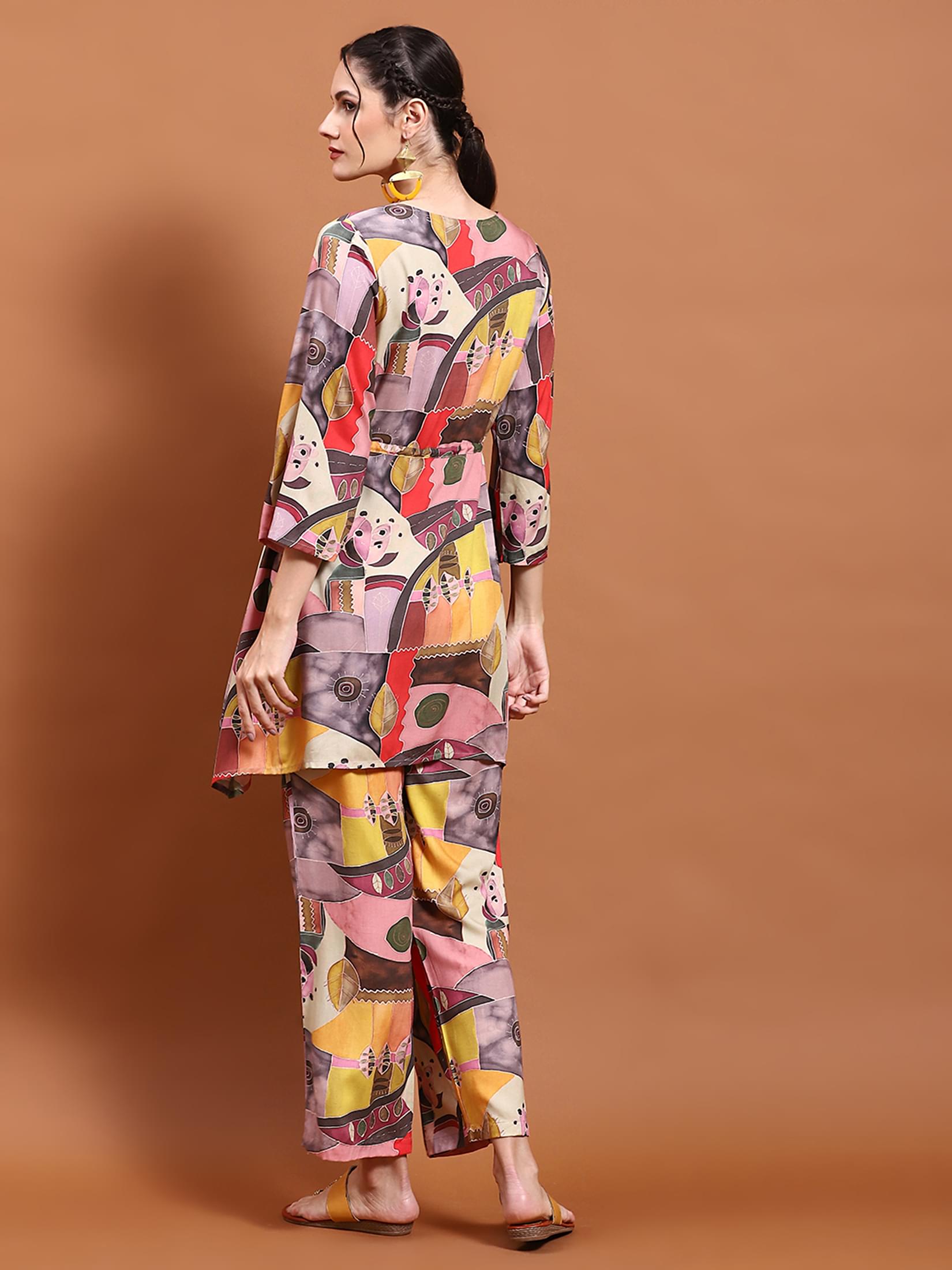 Women Multicolor Straight Print Co-Ord Set.