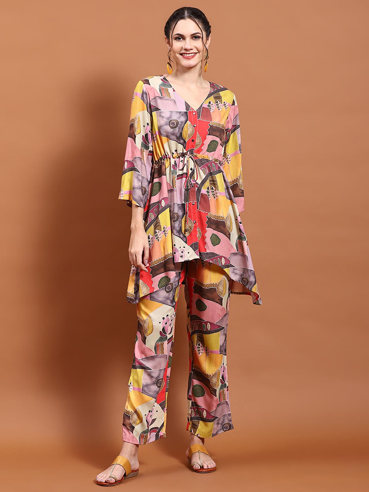 Women Multicolor Straight Print Co-Ord Set.