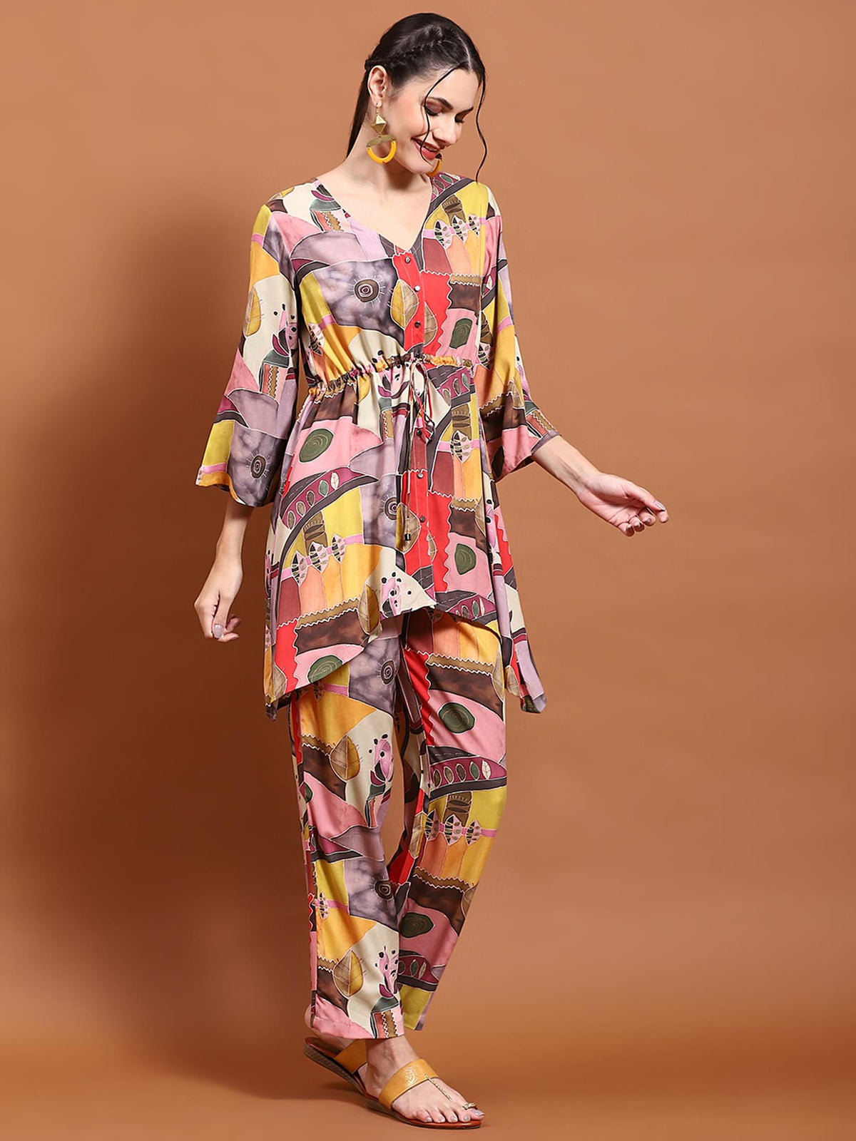 Women Multicolor Straight Print Co-Ord Set.