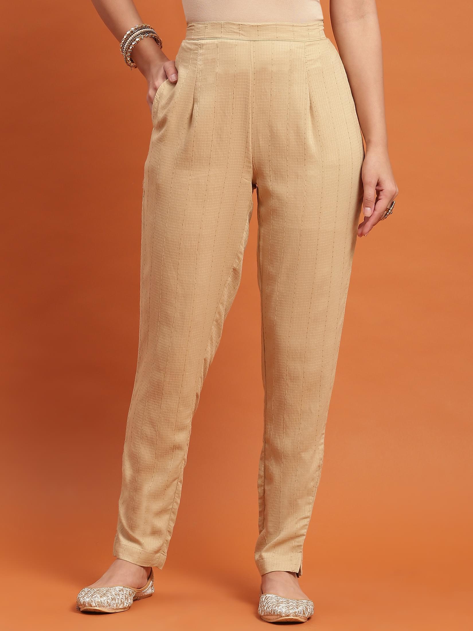 Women Beige Embroidered Kurta Trouser Dupatta.