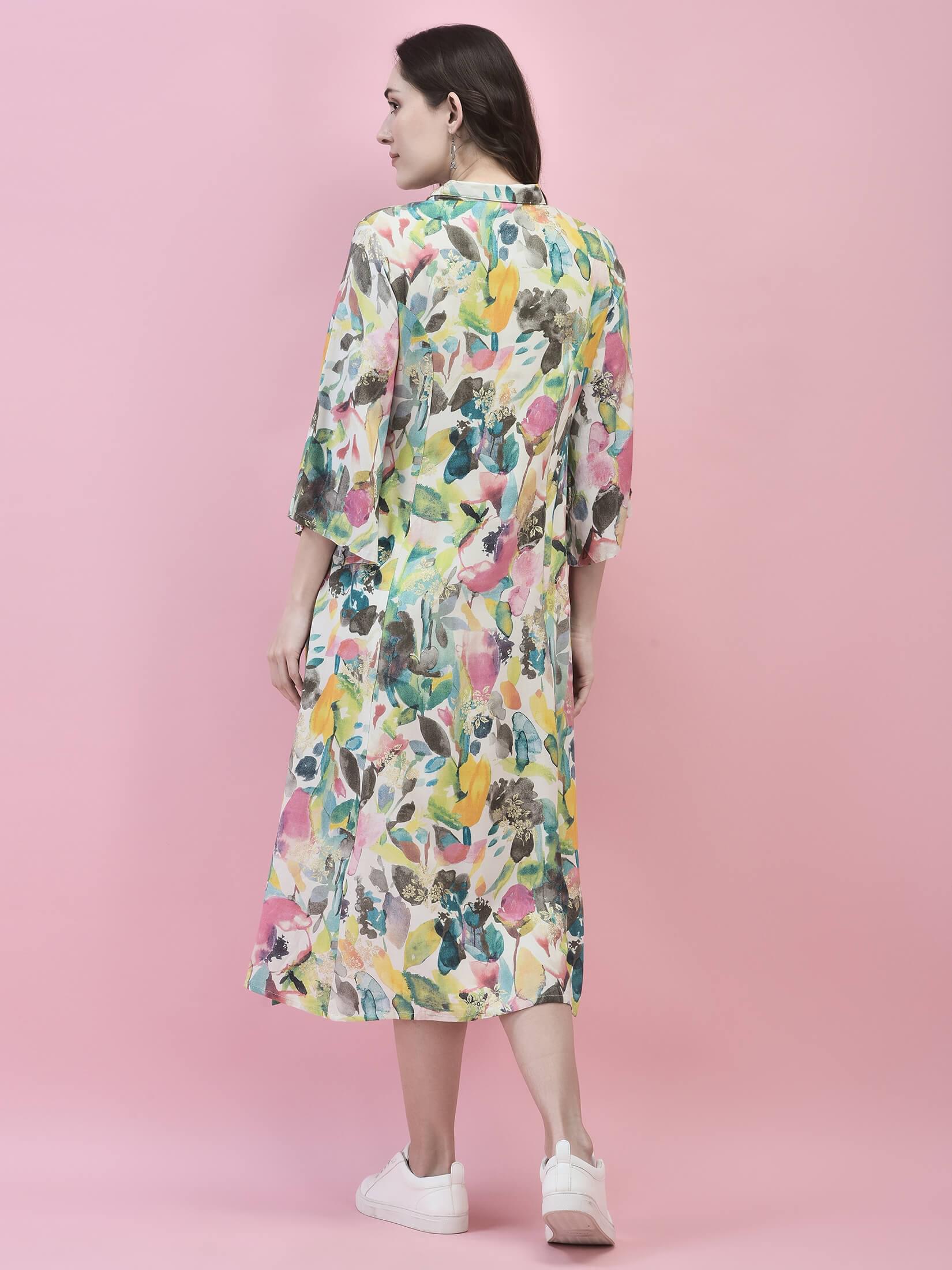 Women Liva Rayon Multicolor Abstract Print Dress.