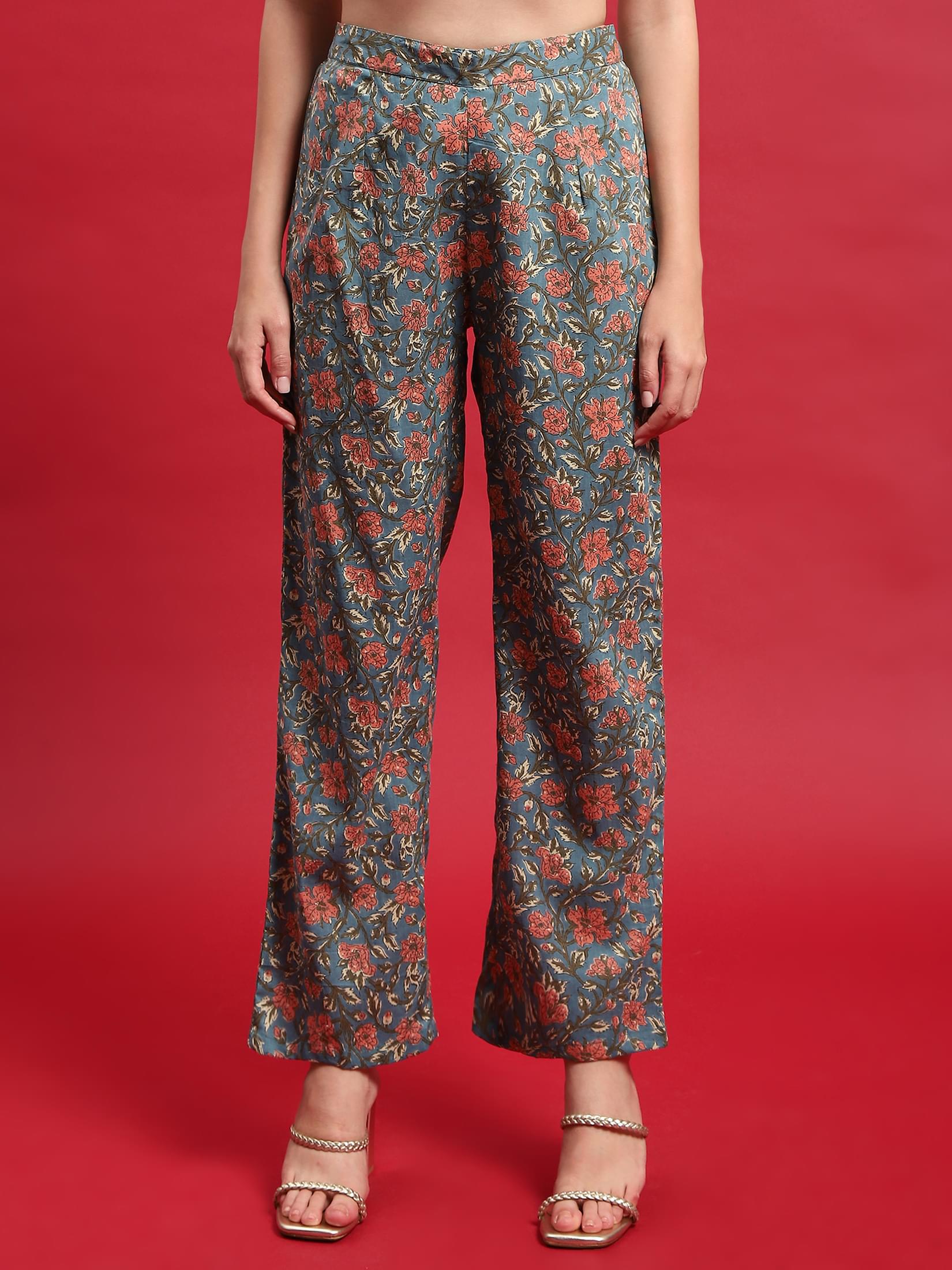 Women Cotton Multicolor Floral Print Kurta Comfort Pant Dupatta.