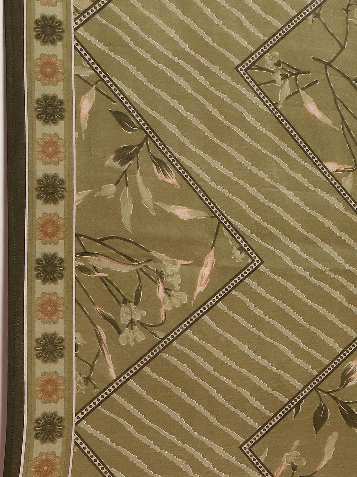 Women Muslin Green Floral Print Kurta Comfort Pant Dupatta.