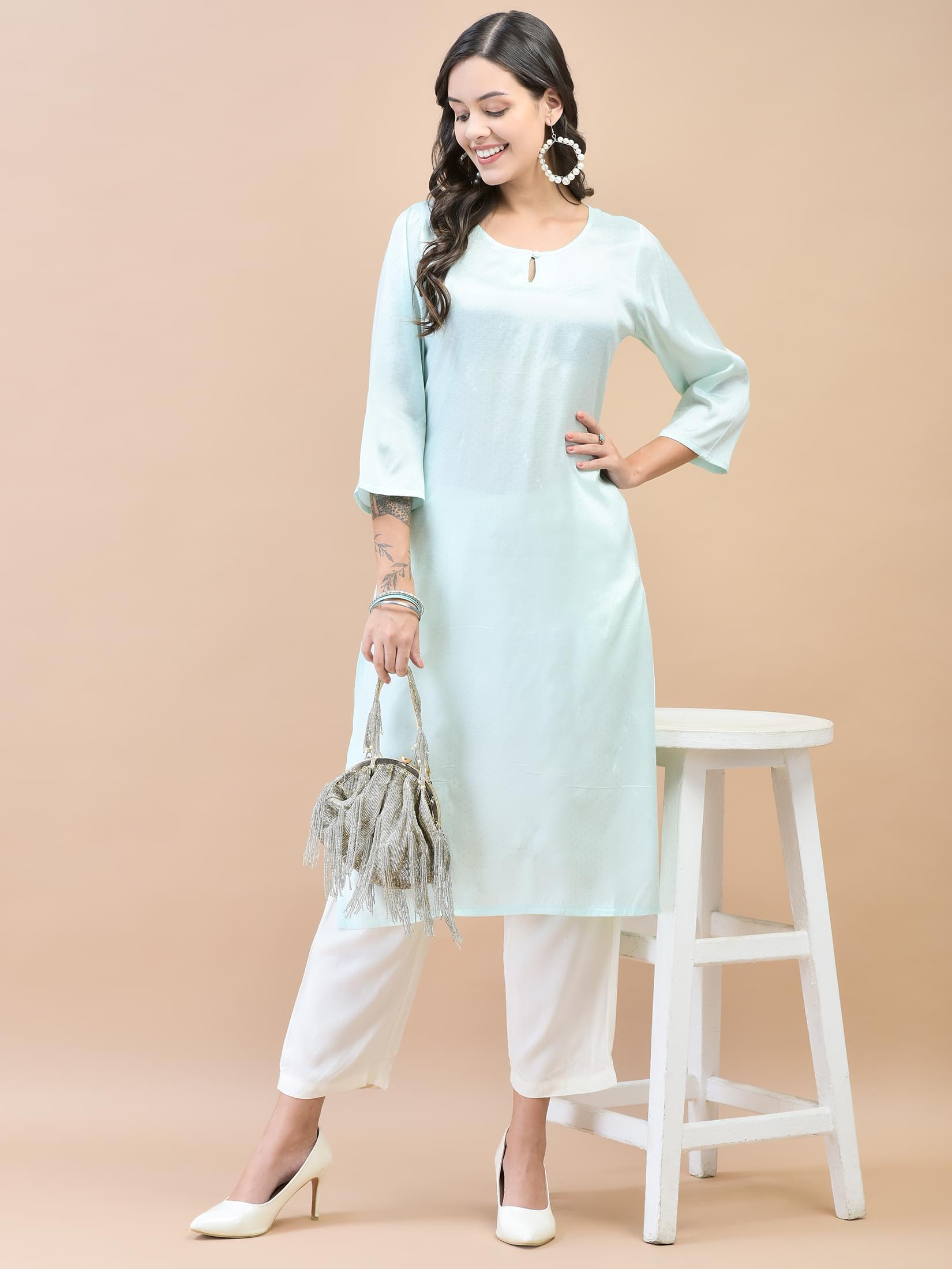 Women Shantoon Blue Solid Kurta.