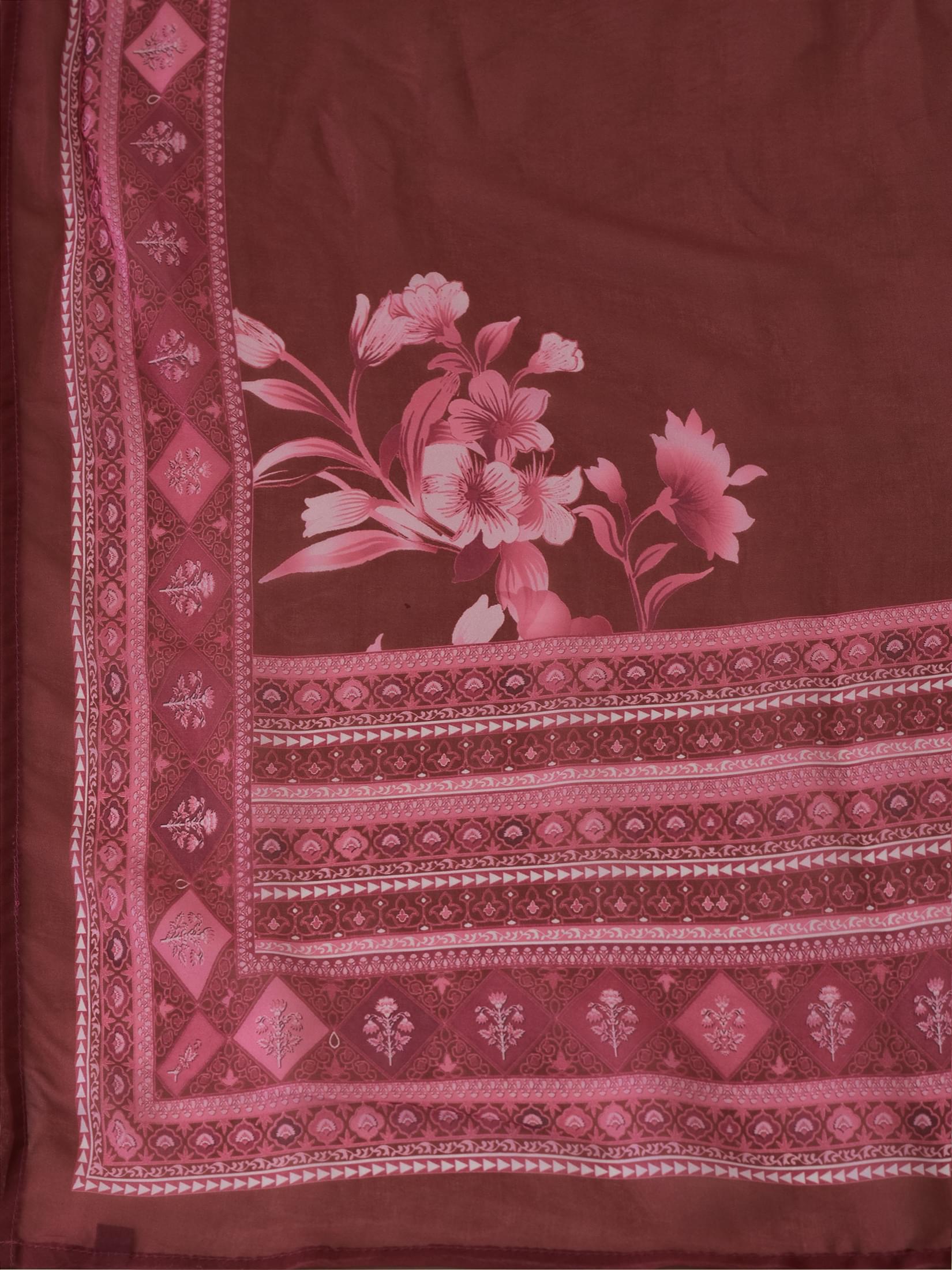 Women Liva Rayon Maroon Embroidered Kurta Comfort Pant Dupatta.