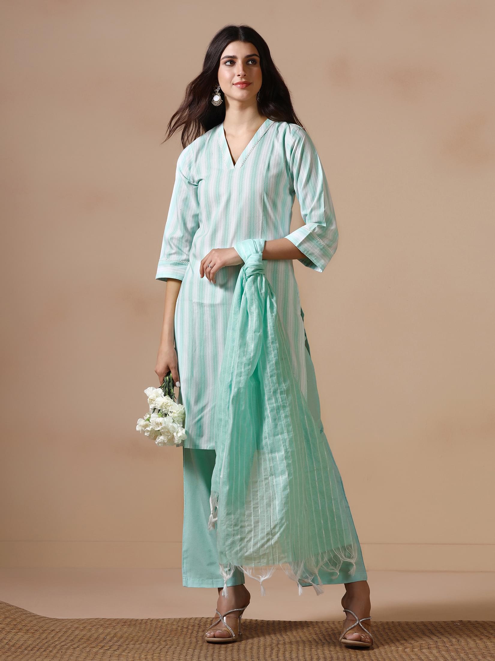 Meadow green yarn dyed poly cotton daily wear comfort trousers outfit