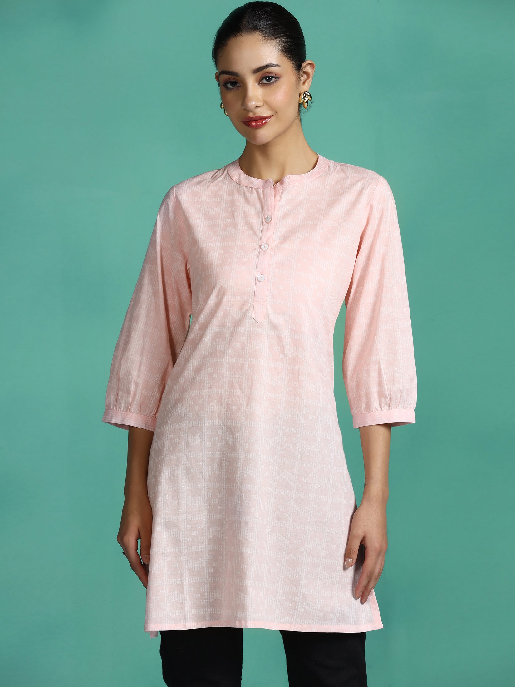 Women Cotton Peach Stripe Print Tunic