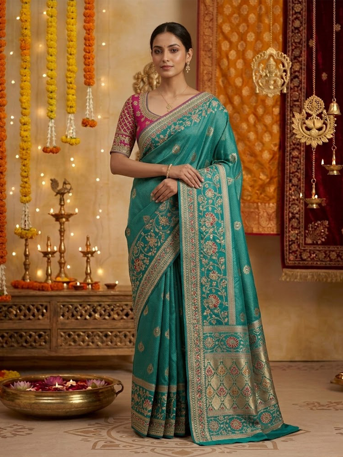 Women Peacock Blue Viscose Saree With Stitch Blouse