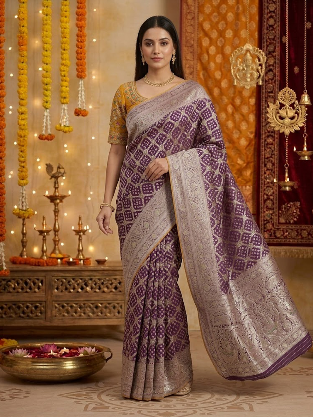 Women Yellow Viscose Saree With Stitch Blouse