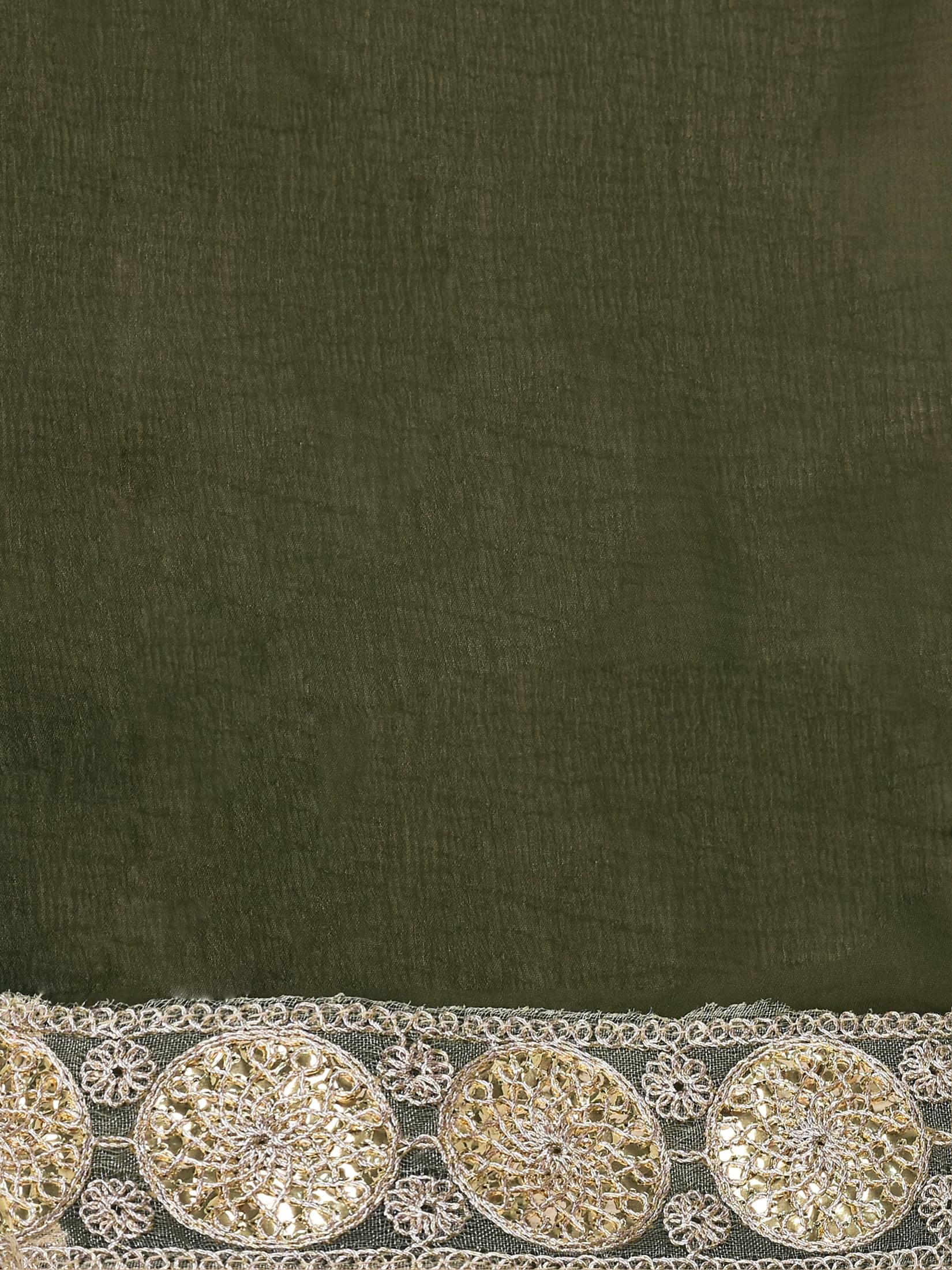 Women Chinon Olive Floral Print Kurta Sharara Dupatta.