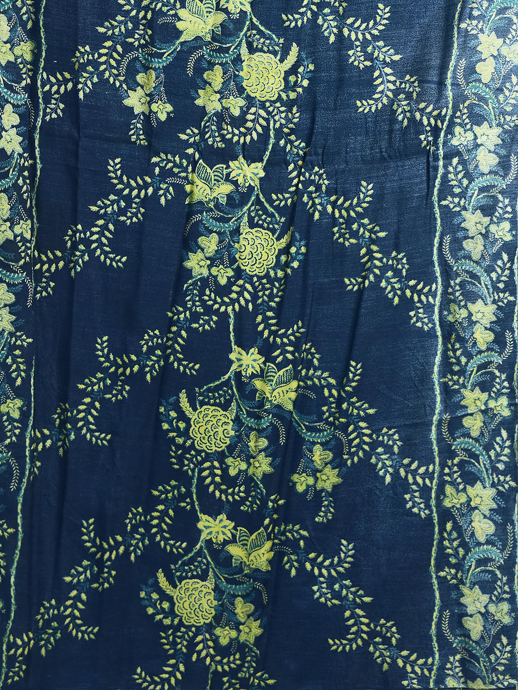 Women Liva Blue Floral Print Dress With Dupatta.