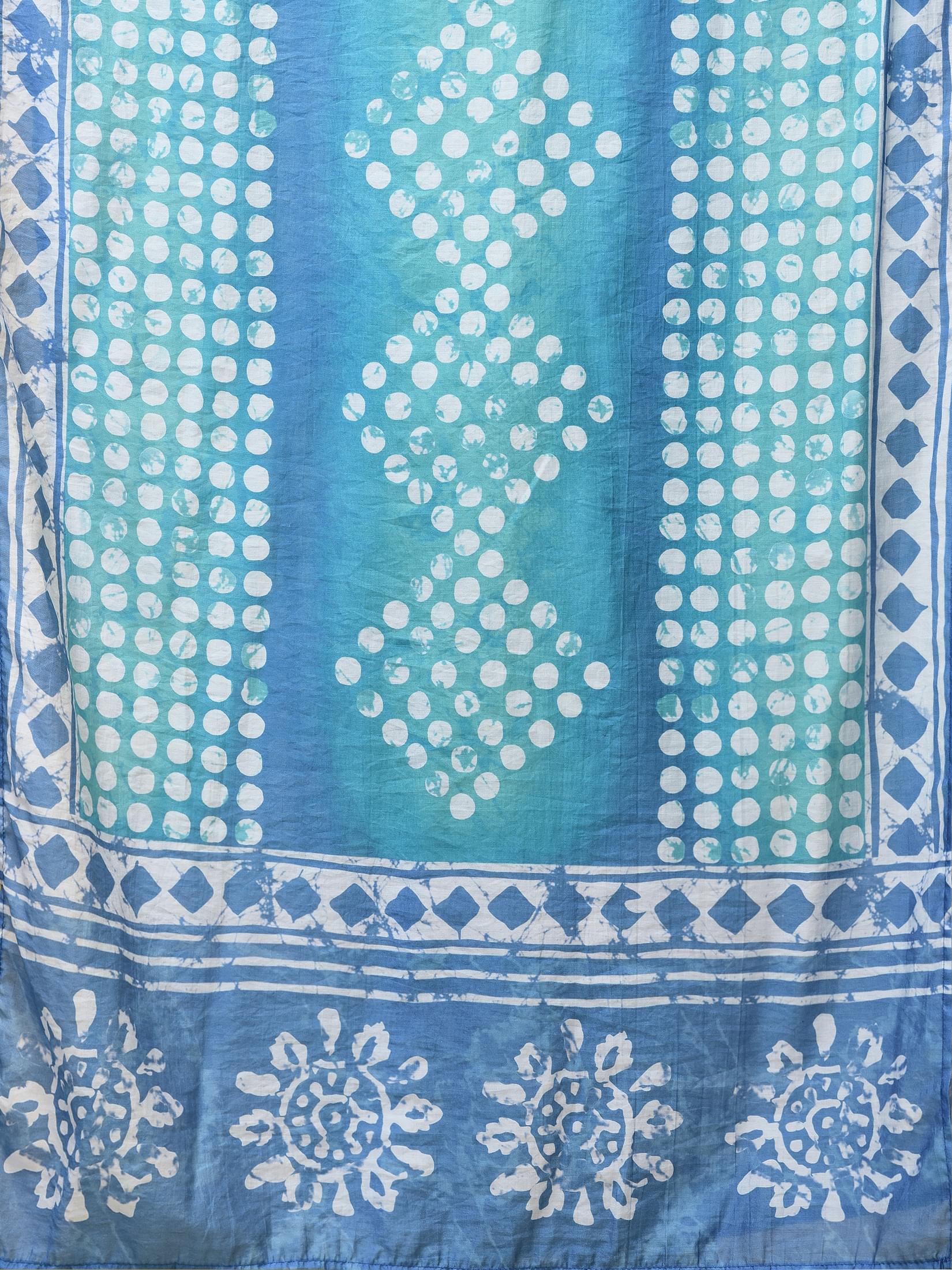 Women Silk Blend Sky Blue Embroidered Kurta Comfort Pant Chanderi Dupatta.