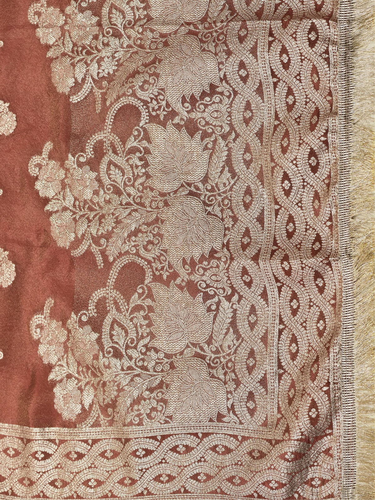 Women Dola Jacquard Rust Woven Kurta Wide Leg Pant Dupatta.