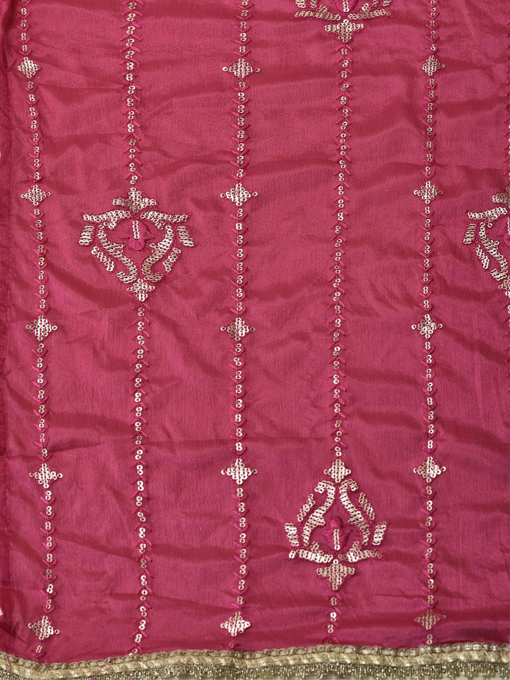 Women Silk Blend Fuchsia Embroidered Dress With Dupatta.