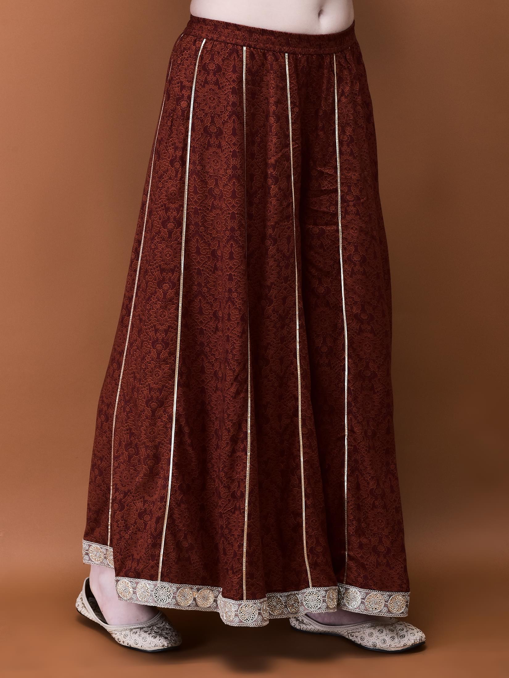 Women Liva (Rayon) Rust Floral Print Kurta With Split Pant.