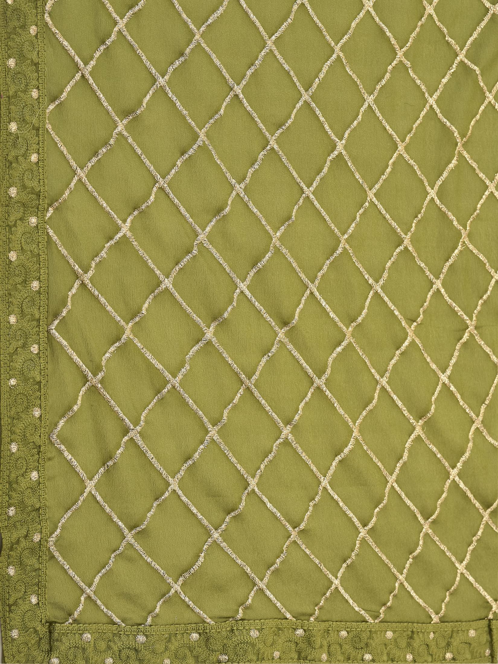 Women Poly Viscose Olive Embroidered Kurta Comfort Pant Dupatta.