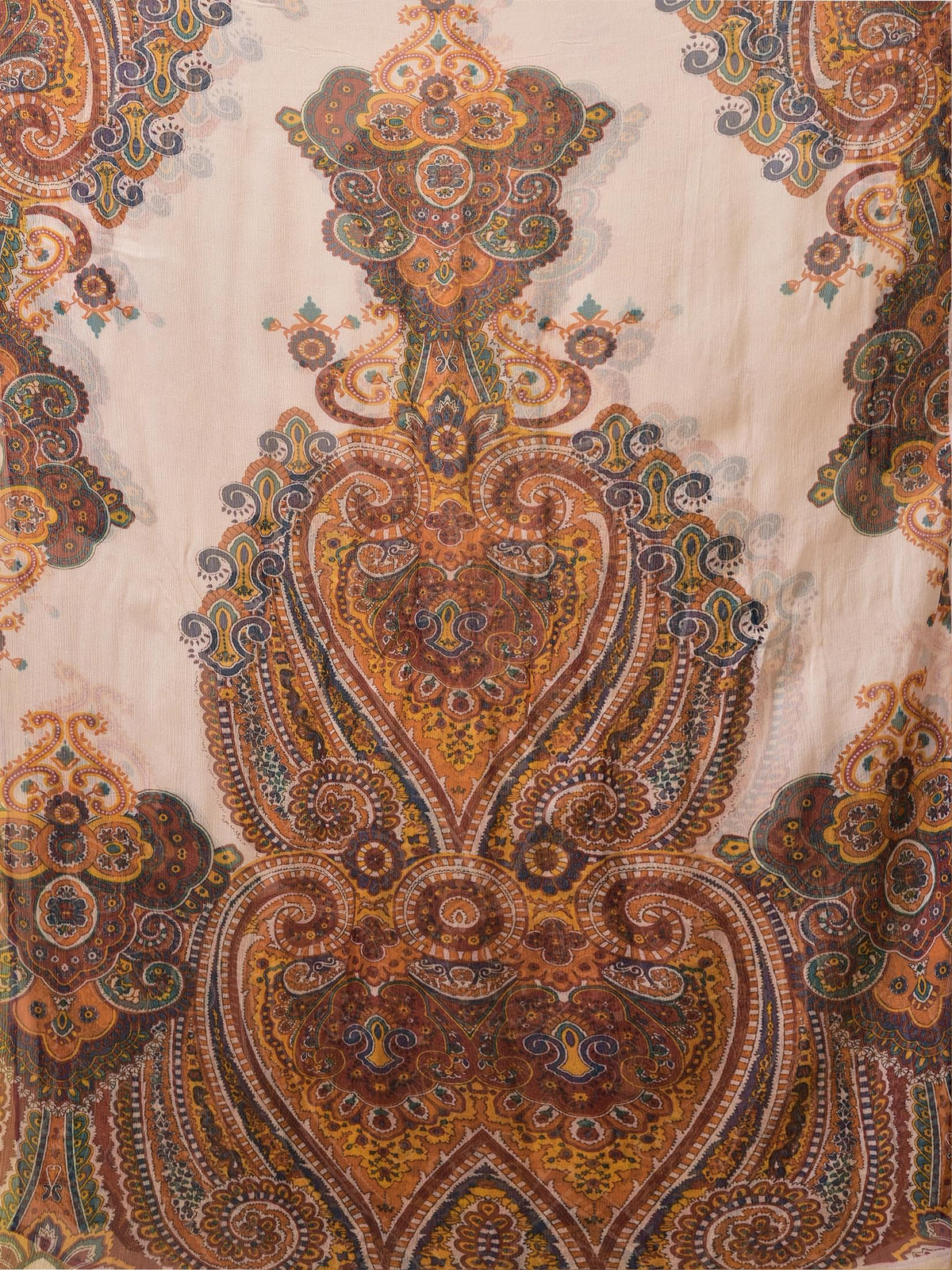 Women Crepe Off White Paisley Print Kurta Comfort Pant Dupatta.