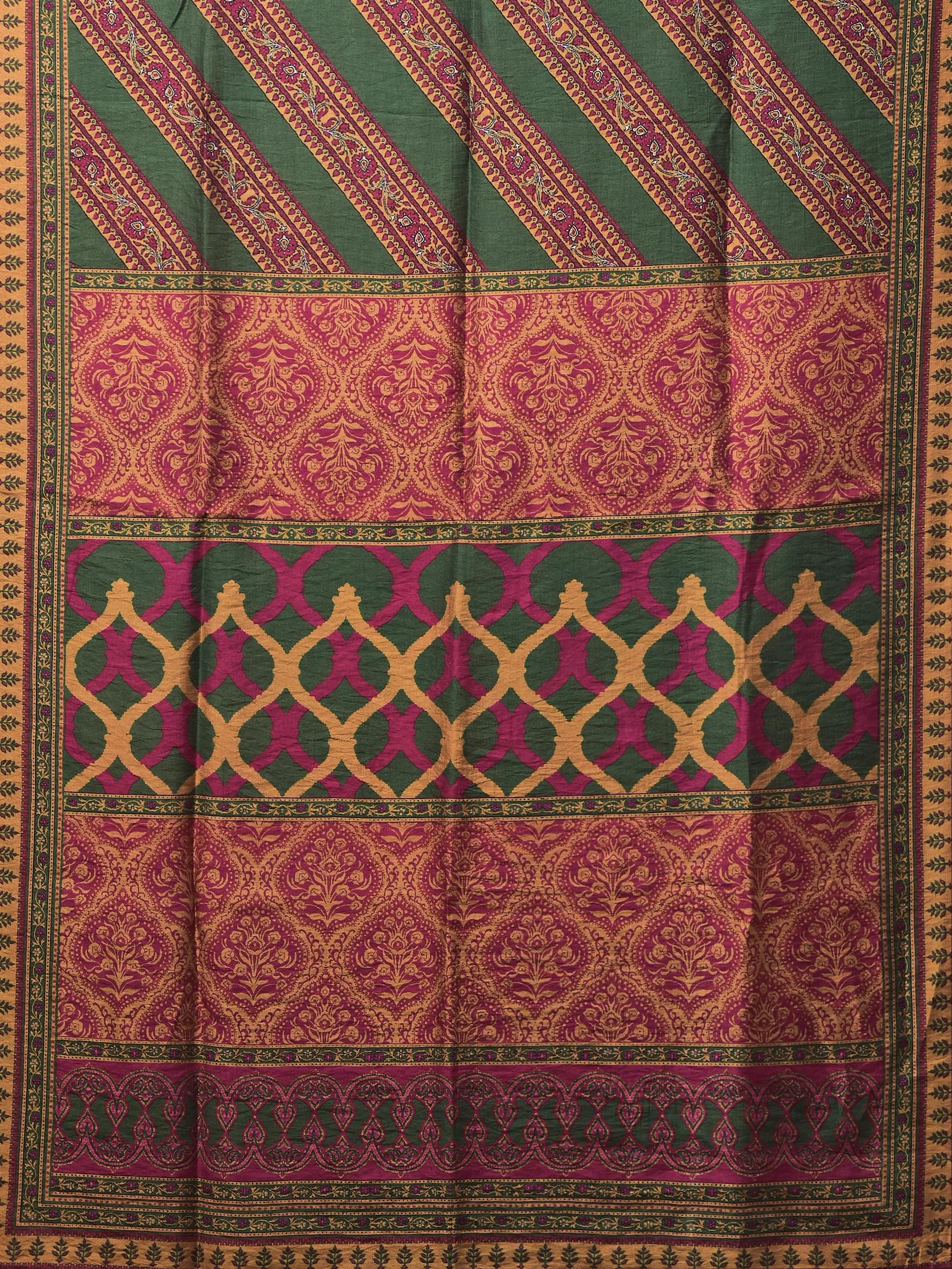 Women Liva (Rayon) Multicolor Mughal Print Dress With Chanderi Dupatta.