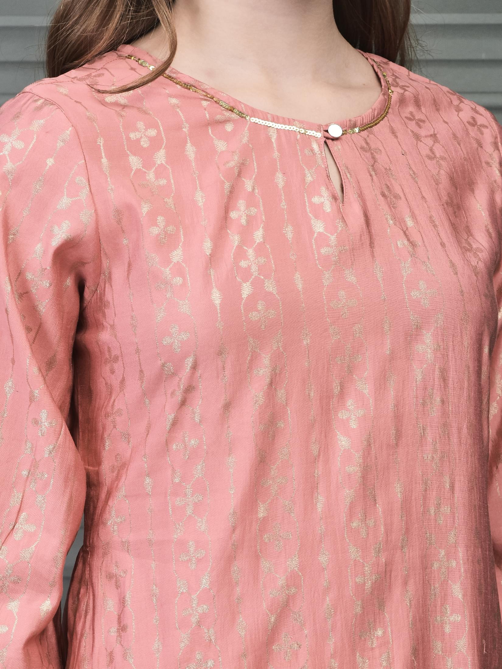 Women Liva Pink Foil Print Kurta.