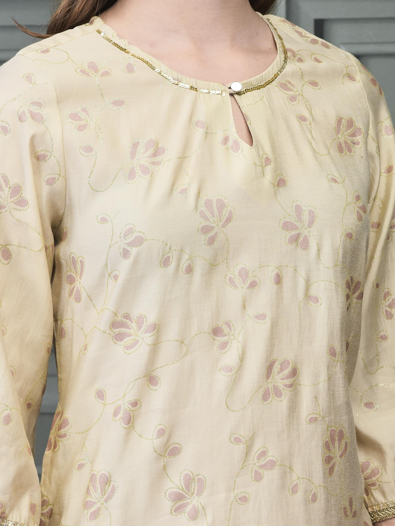 Women Liva Beige Printed Kurta.