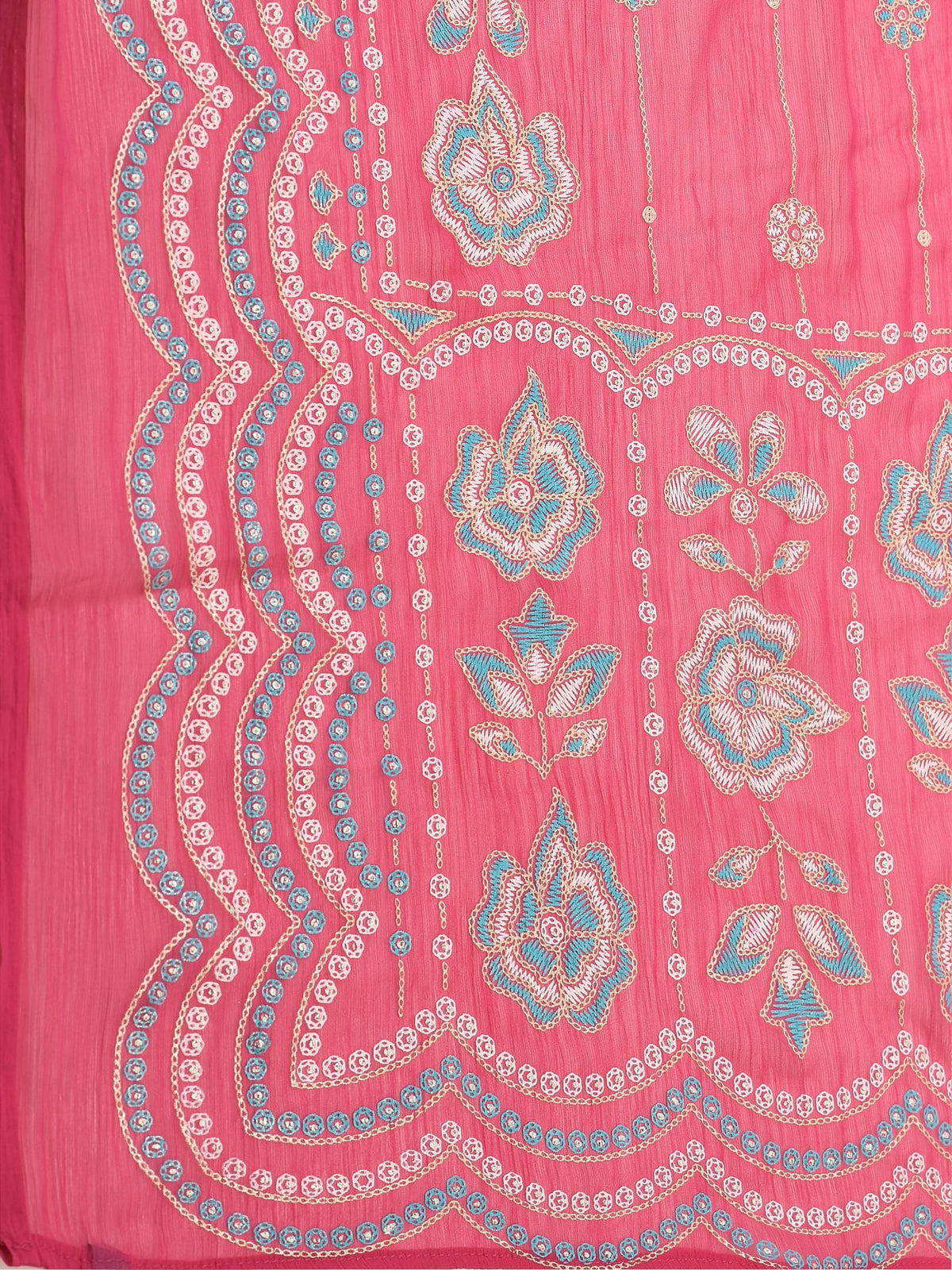 Women Silk Fuchsia Floral Print Kurta Comfort Pant Dupatta.