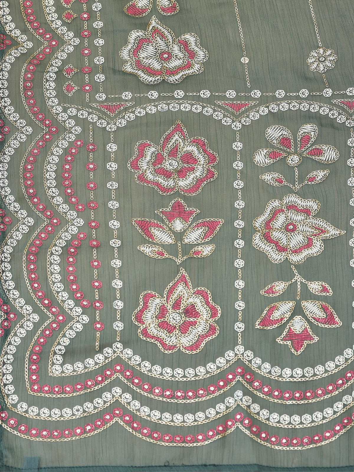 Women Liva Green Floral Print Kurta Comfort Pant Dupatta.